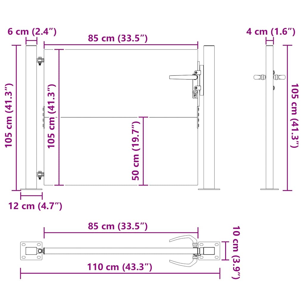 vidaXL Brama ogrodowa Czarny 110 x 105 cm Stal malowana proszkowo