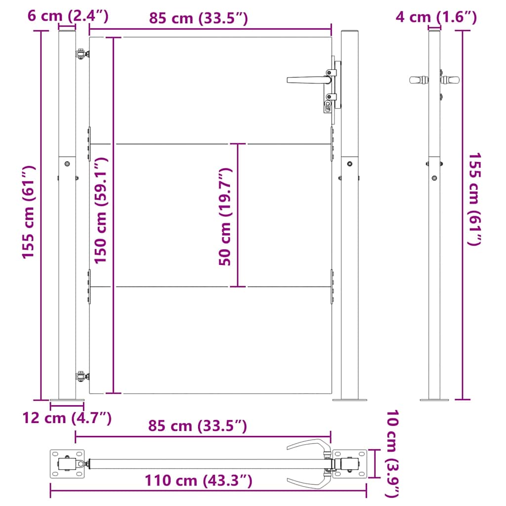 vidaXL Brama ogrodowa Czarny 110 x 155 cm Stal malowana proszkowo