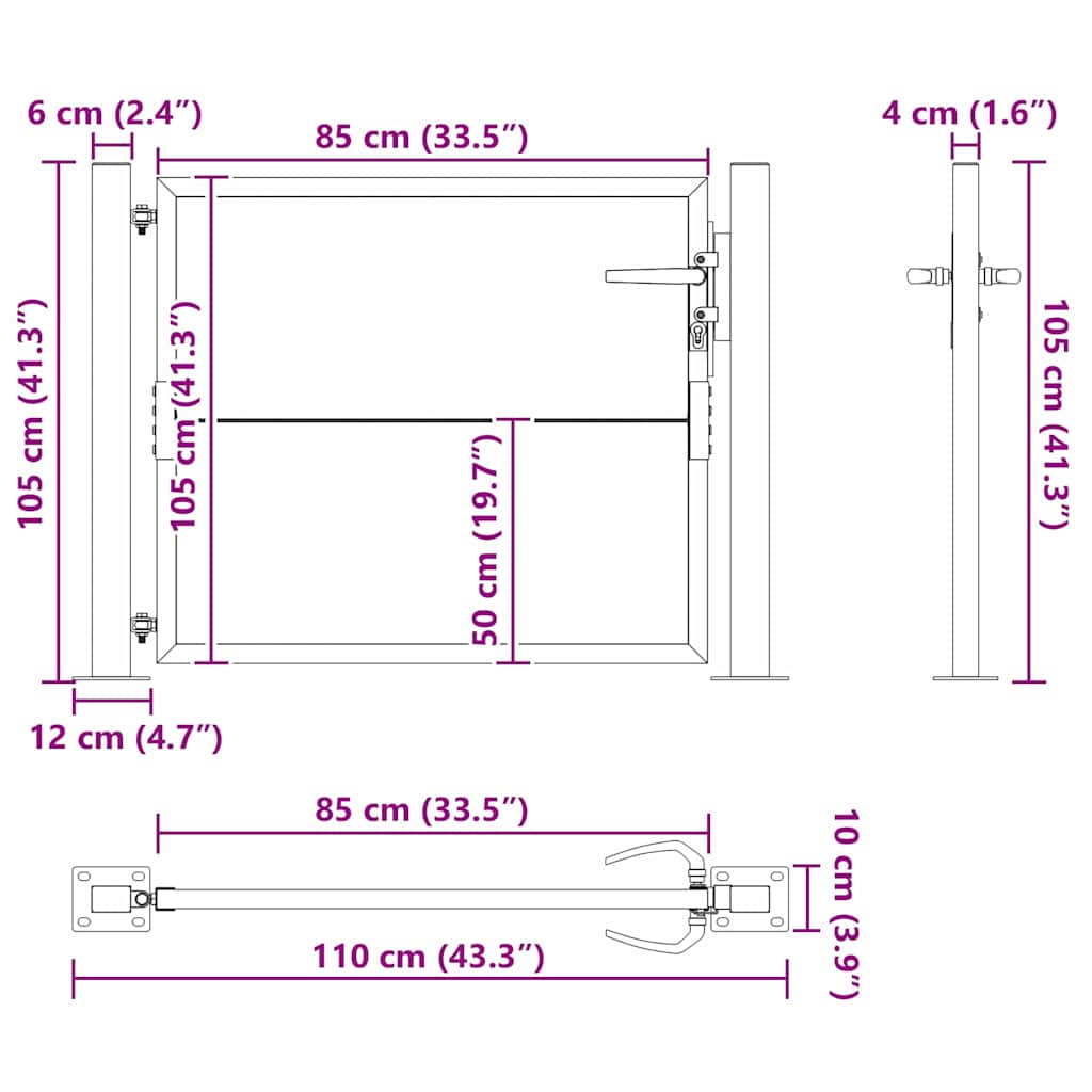 vidaXL Brama ogrodowa Czarny 110 x 105 cm Stal malowana proszkowo