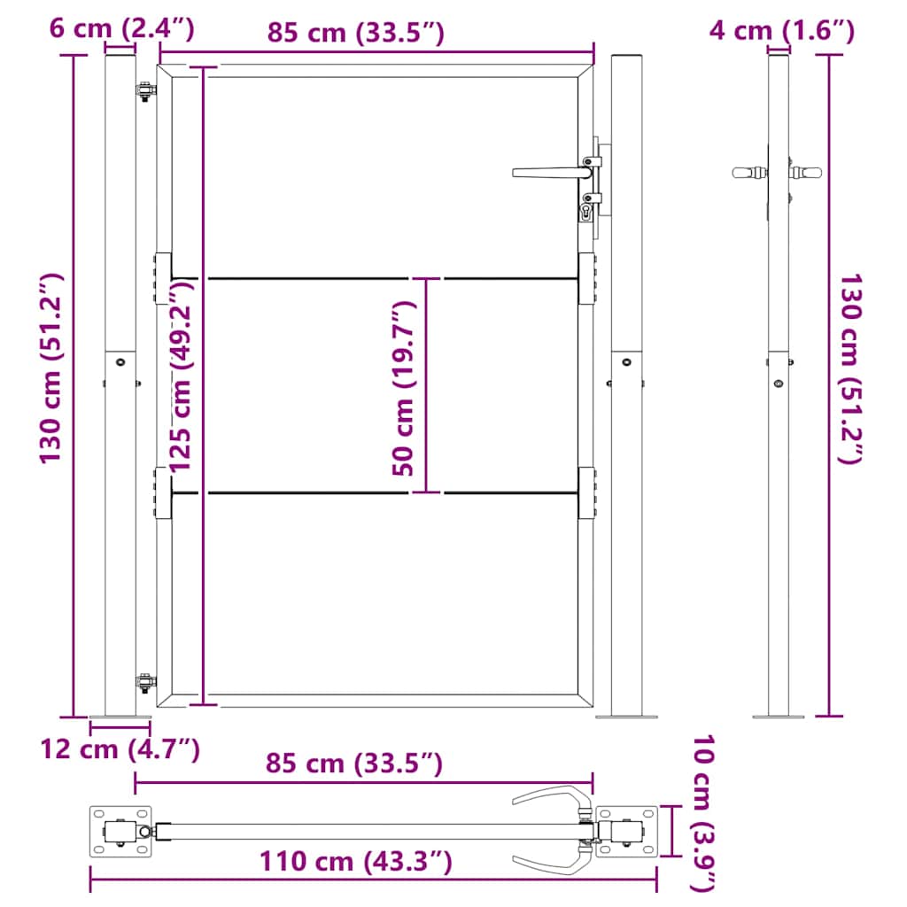vidaXL Brama ogrodowa Czarny 110 x 130 cm Stal malowana proszkowo