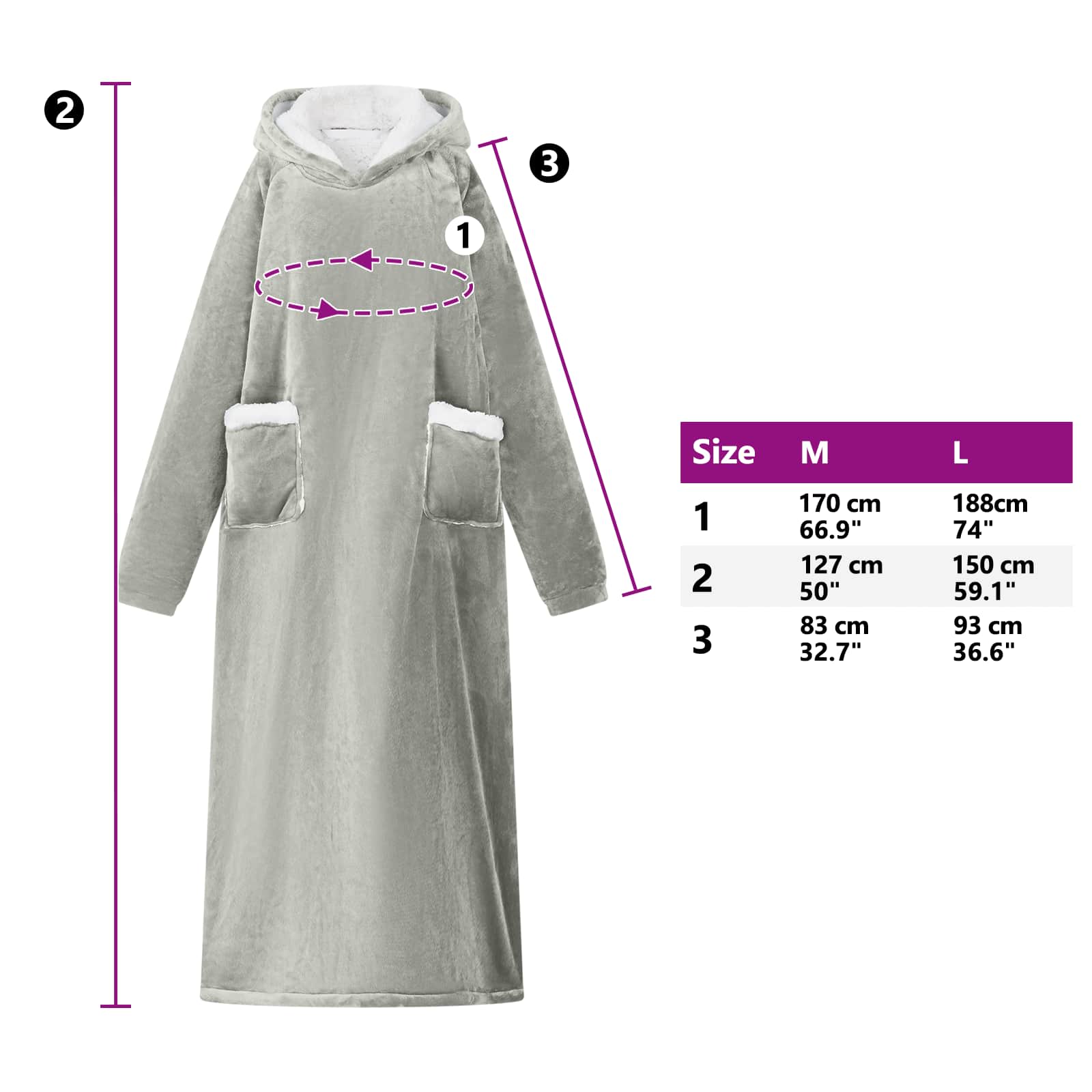 vidaXL Bluza-koc Szary M Fleece i Flanela
