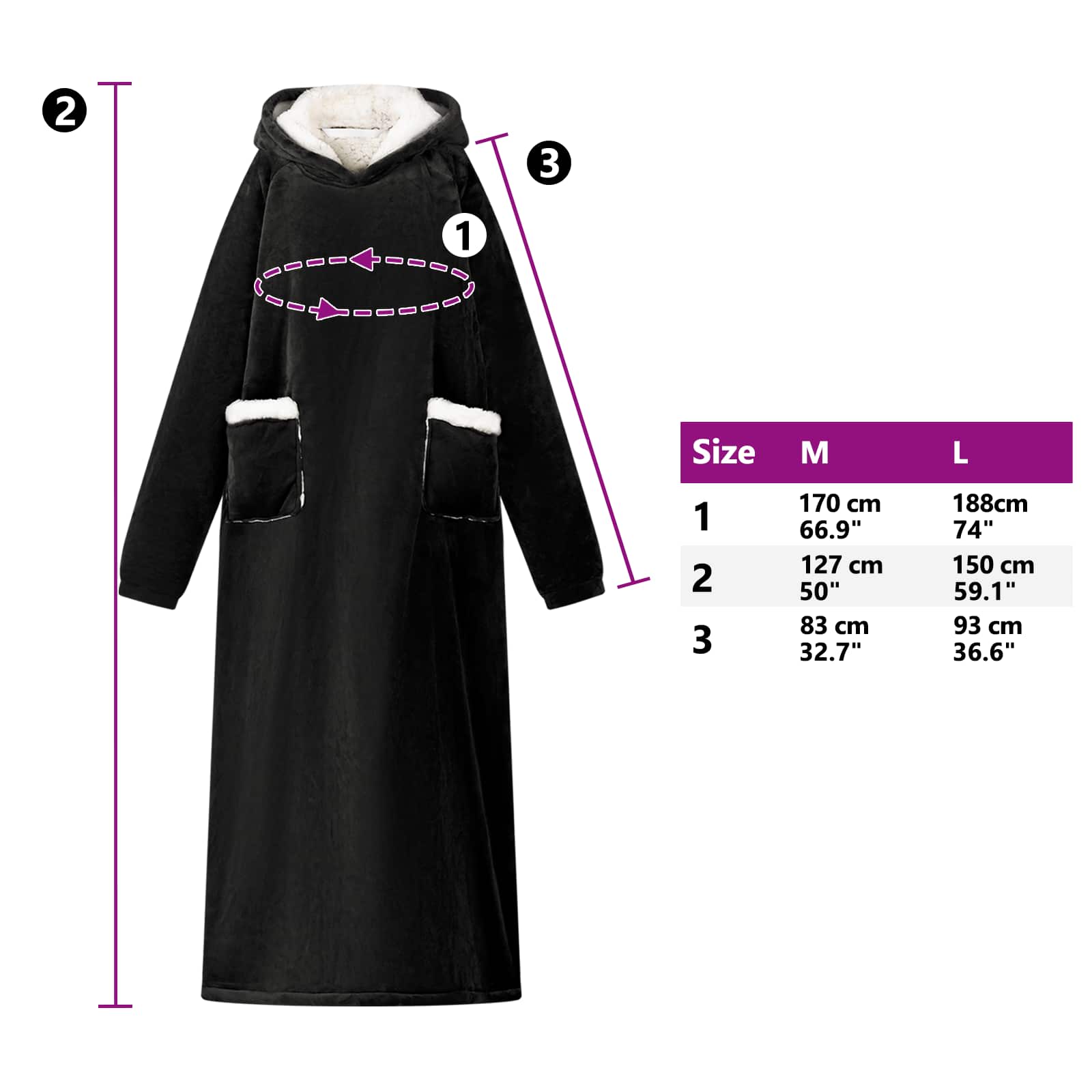 vidaXL Bluza-koc Czarny M Fleece i Flanela