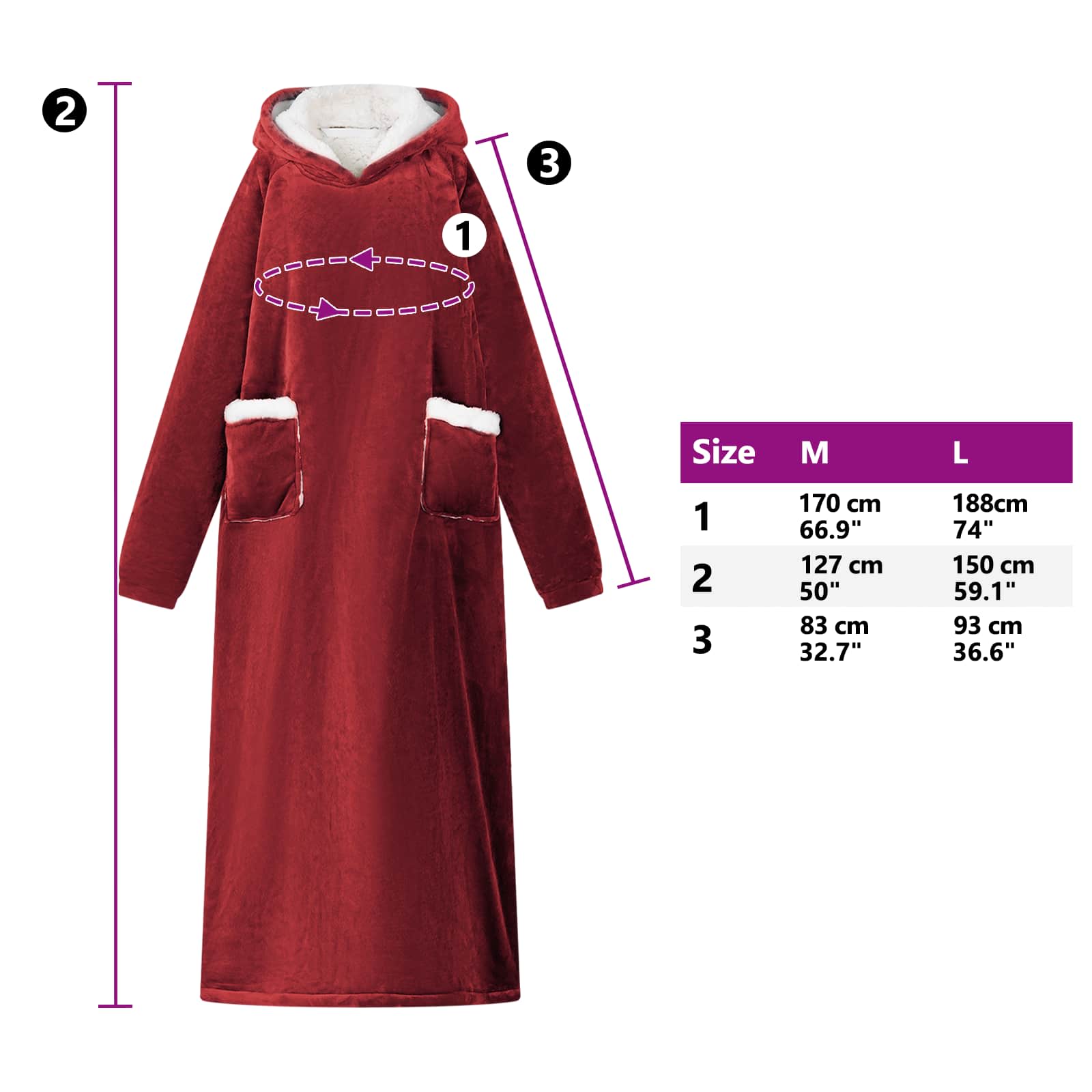 vidaXL Bluza-koc Bordeaux Czerwony L Fleece i Flanela