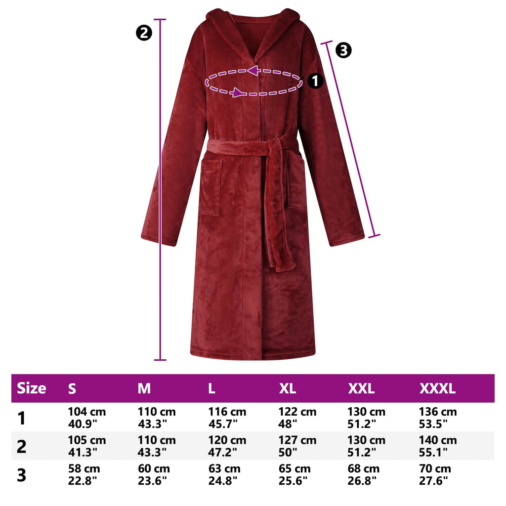 vidaXL Szlafrok z kapturem Bordeaux Czerwony xxl Flanela