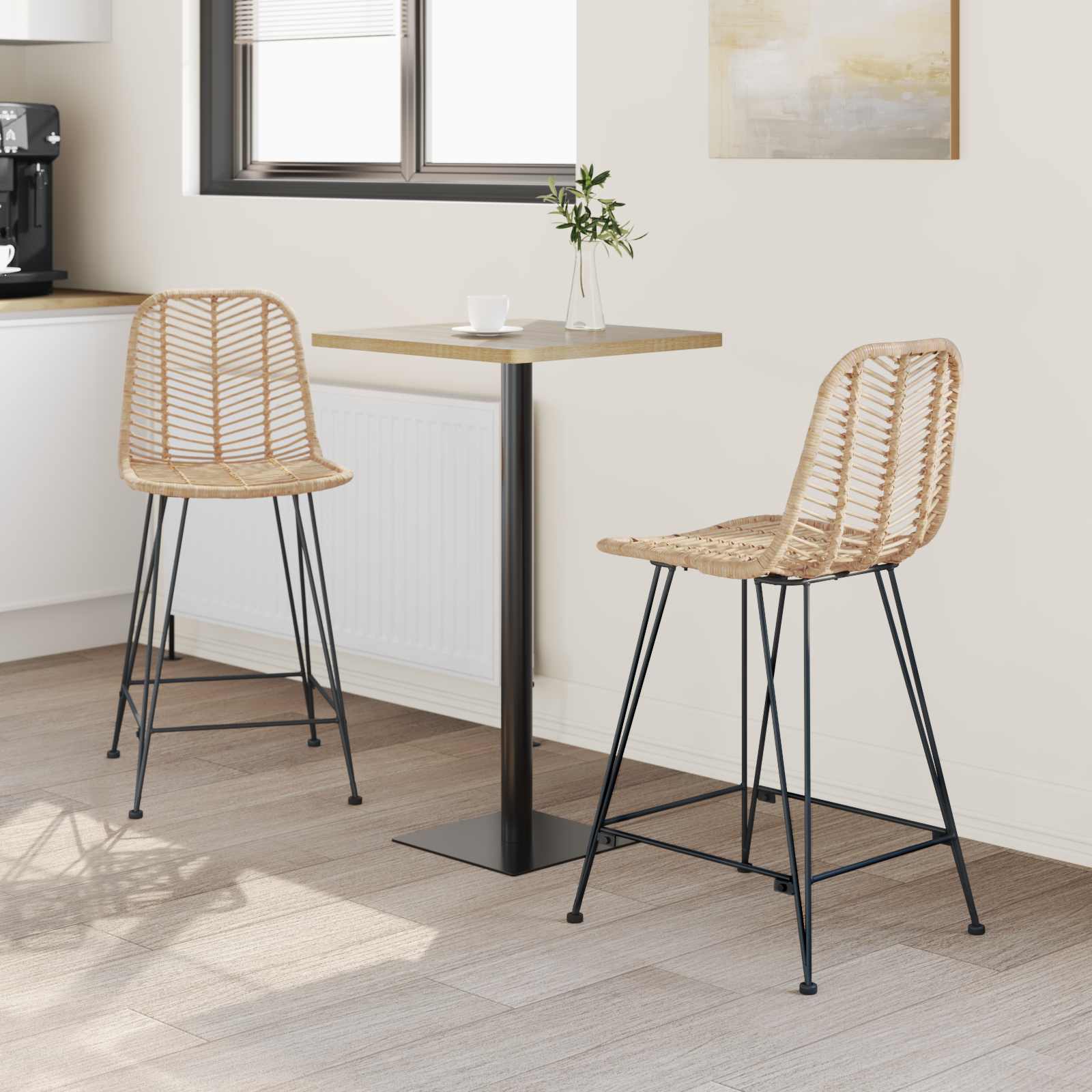 vidaXL Krzesło barowe 2 pcs 44,5 x 54,5 x 97,5 cm Rattan i żelazo