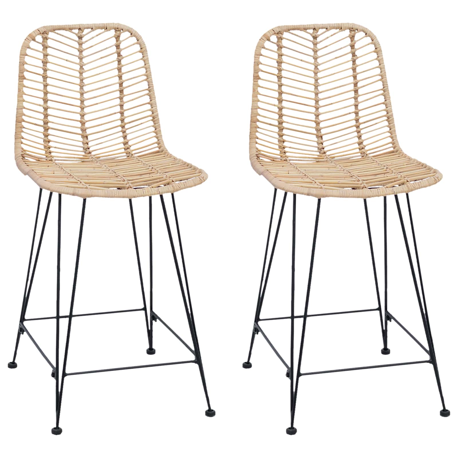 vidaXL Krzesło barowe 2 pcs 44,5 x 54,5 x 97,5 cm Rattan i żelazo