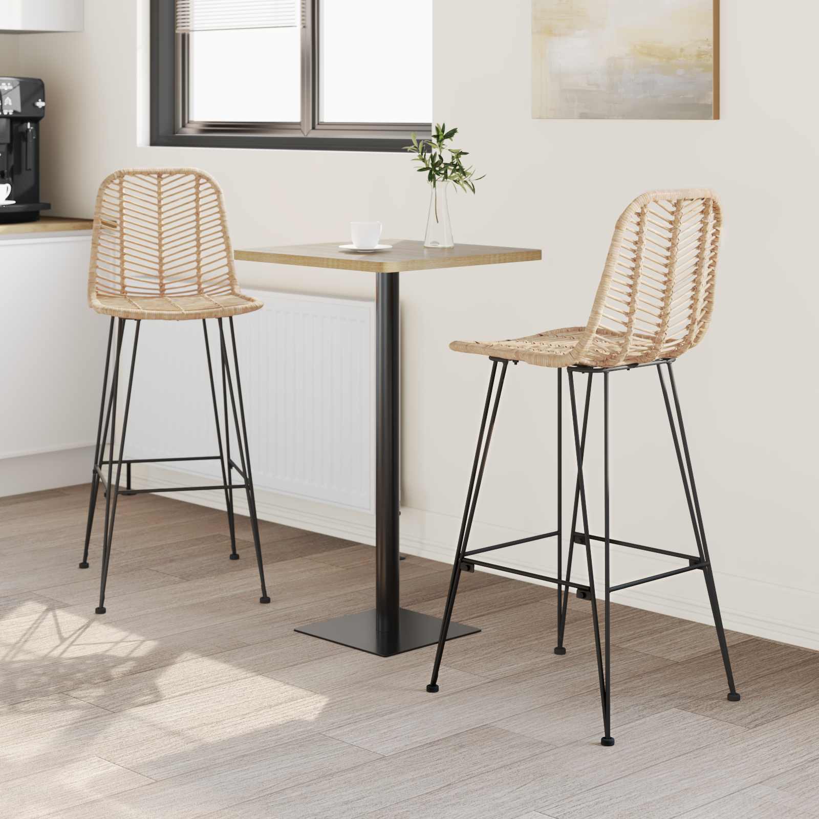 vidaXL Krzesło barowe 2 pcs 44 x 52 x 111 cm Rattan i żelazo