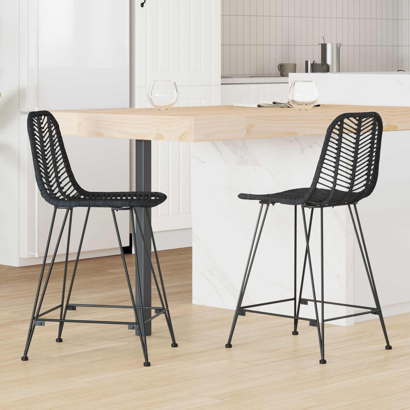 vidaXL Krzesło barowe 2 pcs 44,5 x 54,5 x 97,5 cm Rattan i żelazo