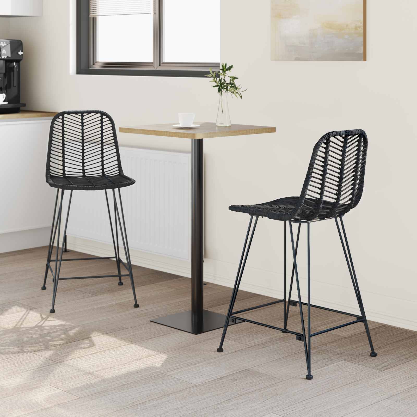 vidaXL Krzesło barowe 2 pcs 44,5 x 54,5 x 97,5 cm Rattan i żelazo