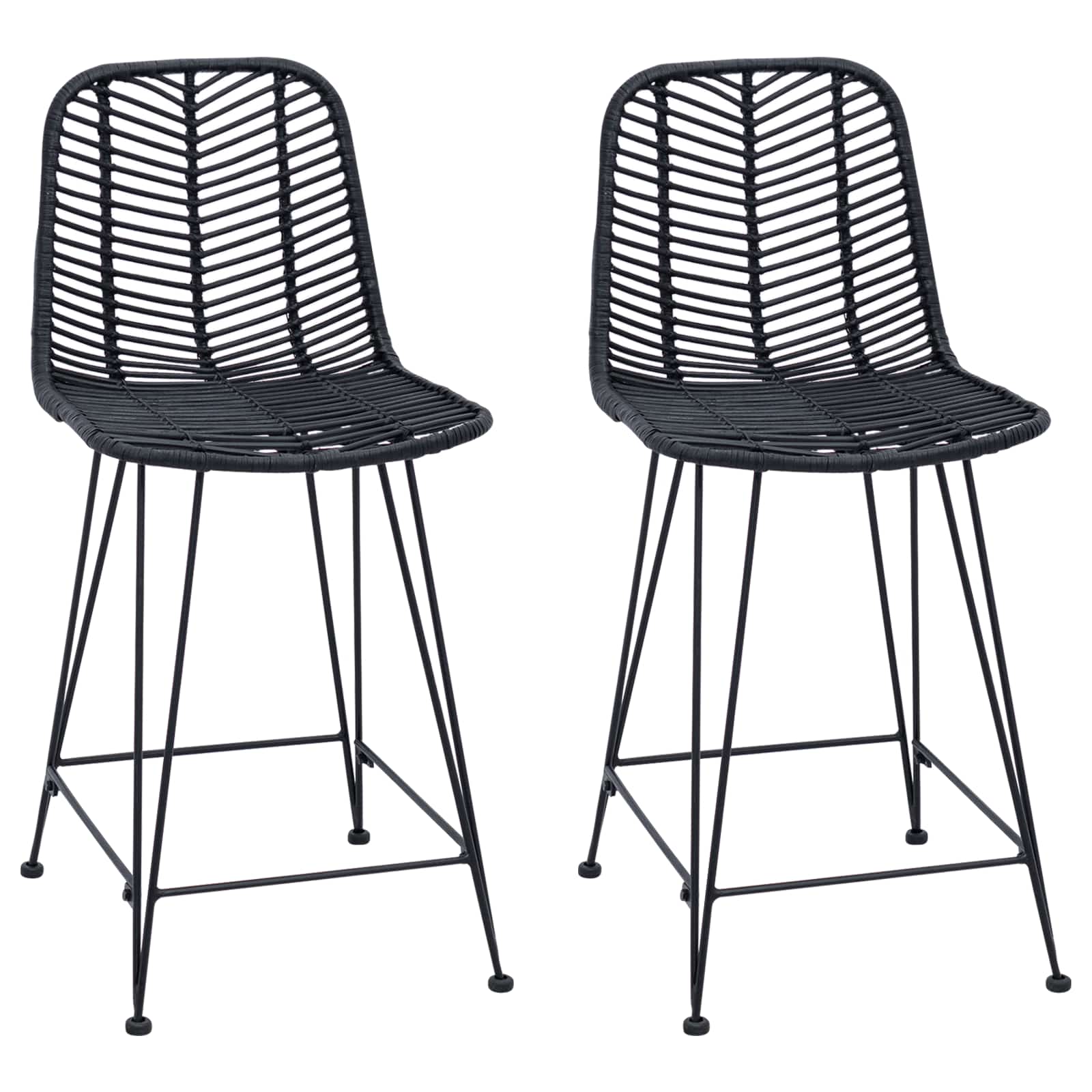 vidaXL Krzesło barowe 2 pcs 44,5 x 54,5 x 97,5 cm Rattan i żelazo