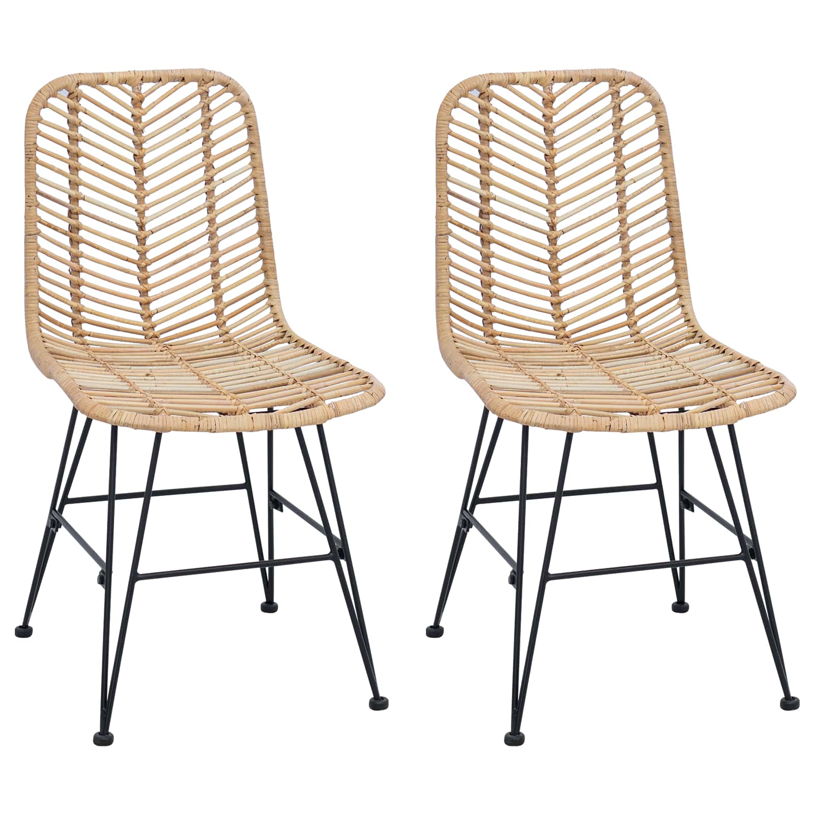 vidaXL Krzesło jadalniane 2 pcs Rattan i żelazo Naturalny