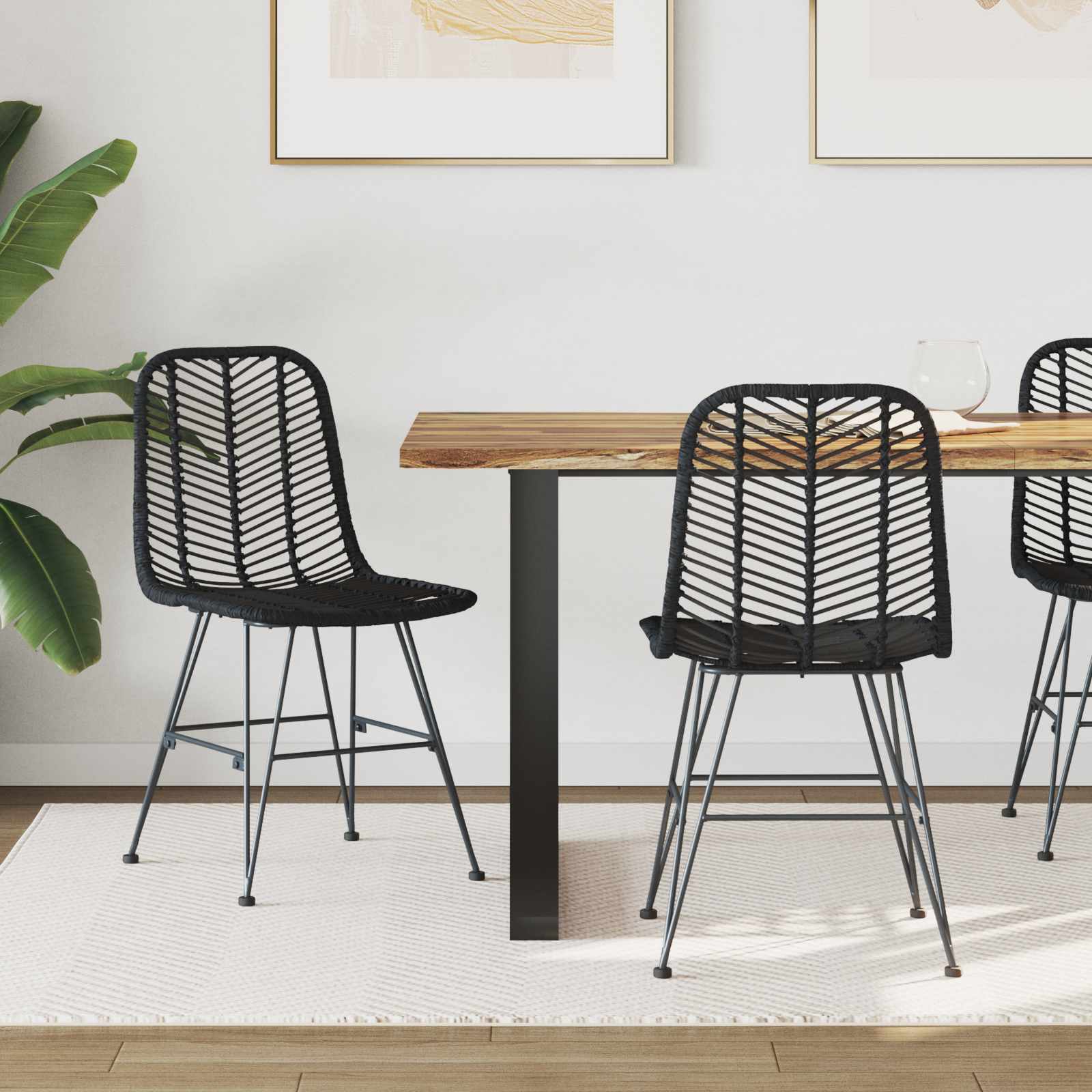 vidaXL Krzesło jadalniane 2 pcs Rattan i żelazo Czarny