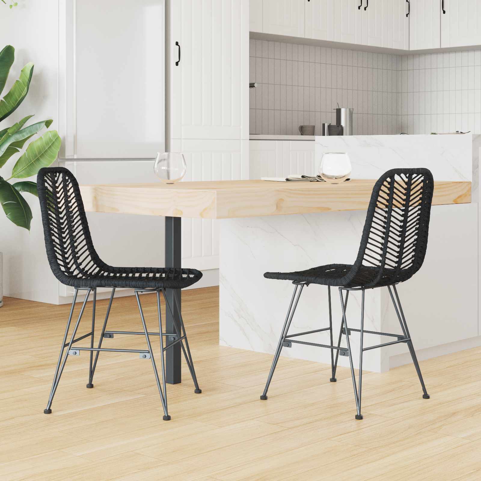 vidaXL Krzesło jadalniane 2 pcs Rattan i żelazo Czarny