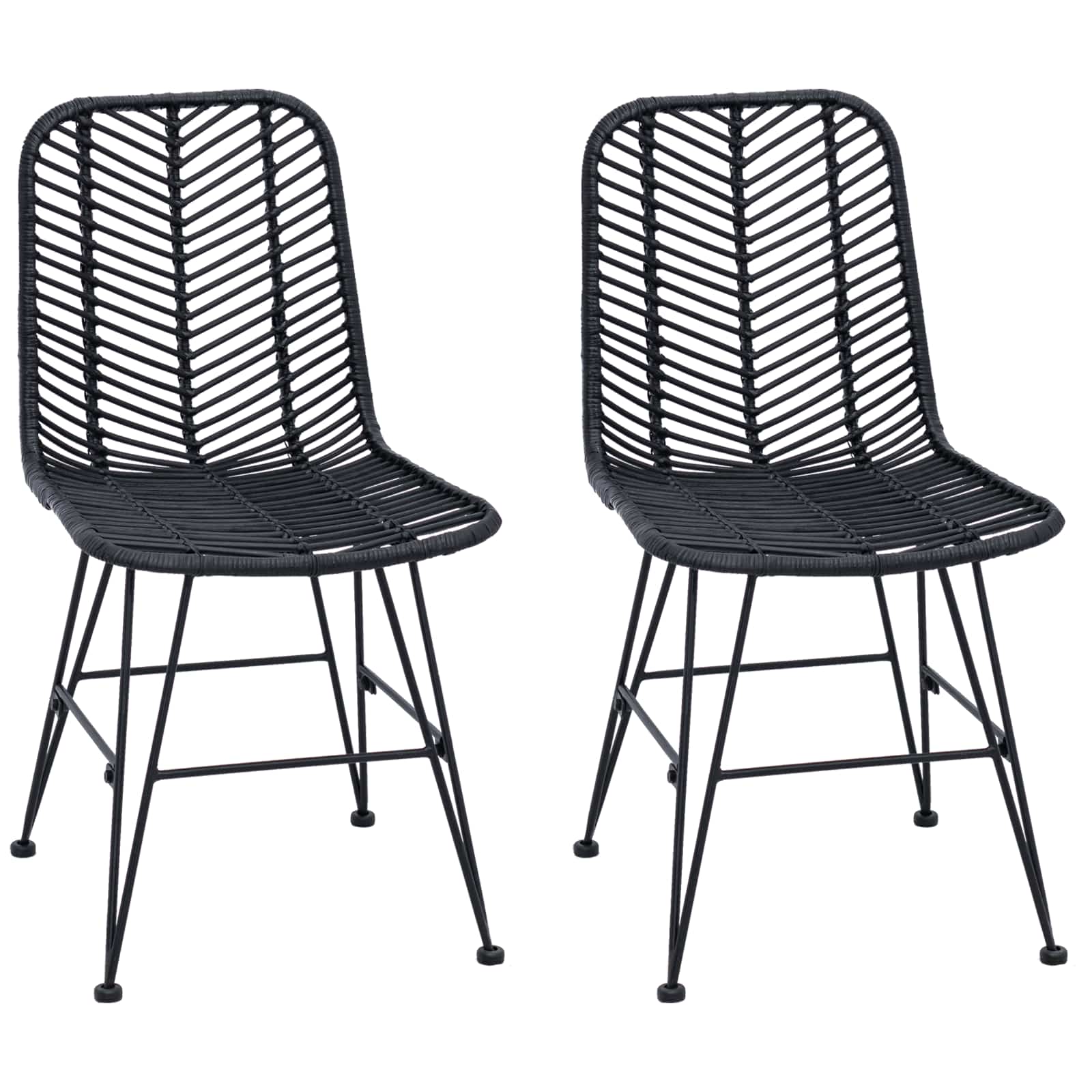 vidaXL Krzesło jadalniane 2 pcs Rattan i żelazo Czarny