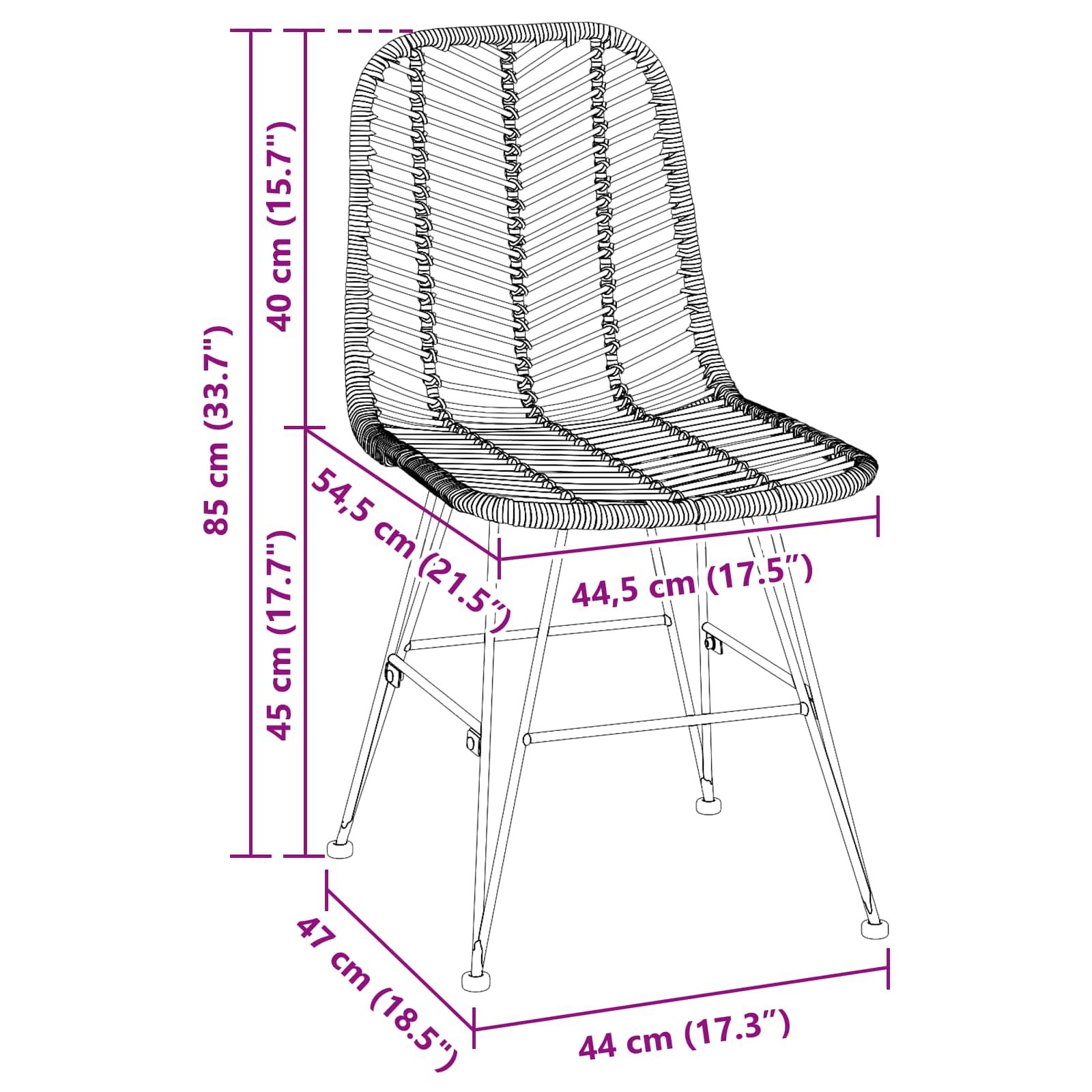 vidaXL Krzesło jadalniane 2 pcs Rattan i żelazo Czarny