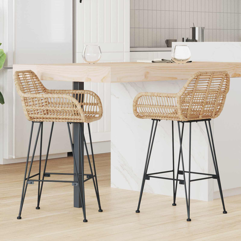 vidaXL Krzesło barowe 2 pcs 55 x 52 x 92 cm Rattan i żelazo