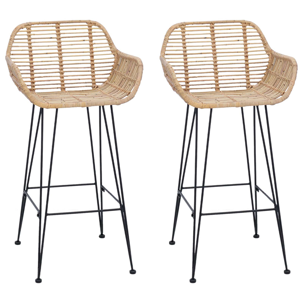 vidaXL Krzesło barowe 2 pcs 55 x 52 x 92 cm Rattan i żelazo