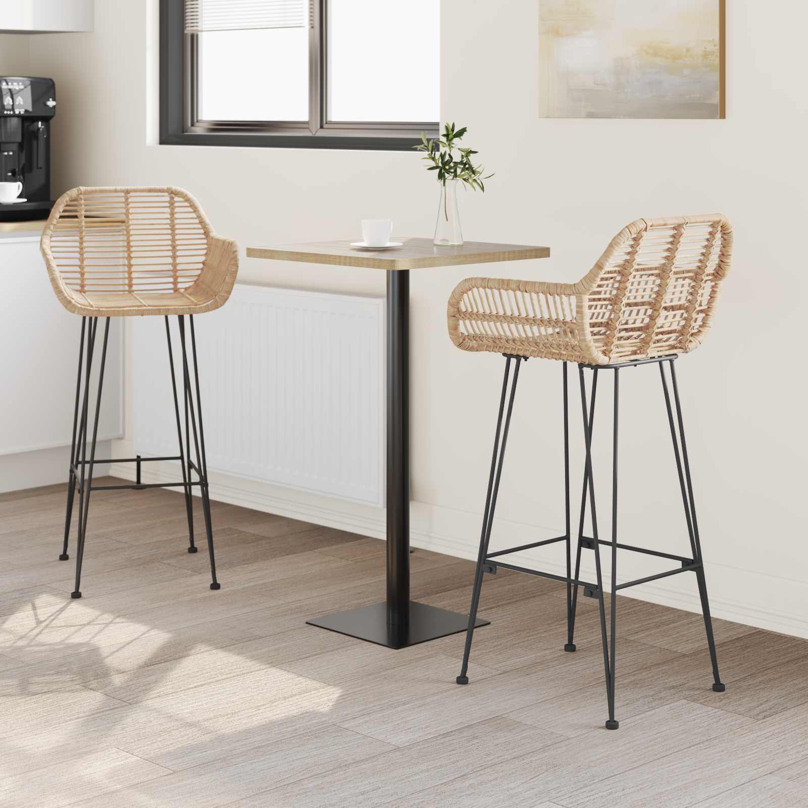vidaXL Krzesło barowe 2 pcs 55 x 52 x 105 cm Rattan i żelazo