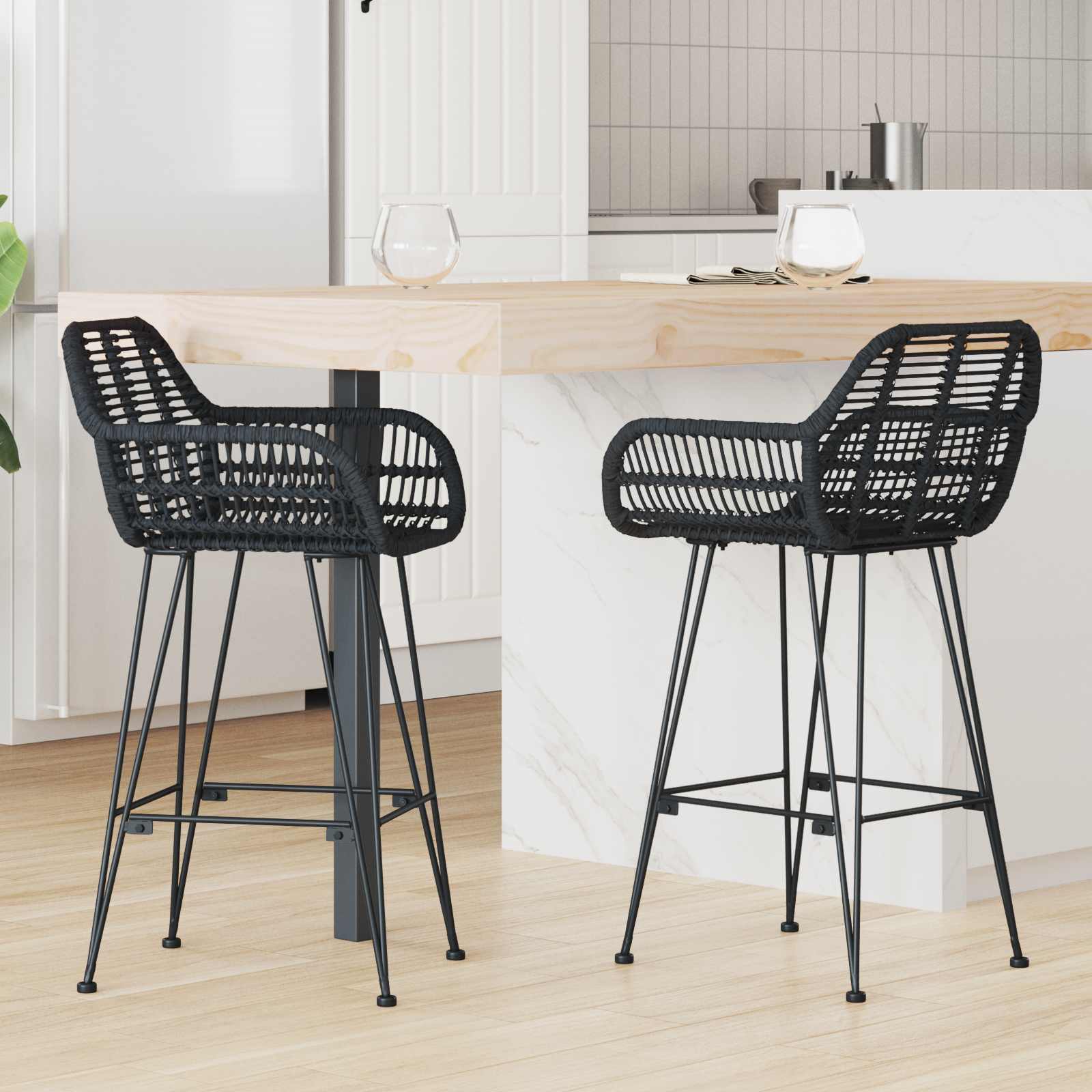 vidaXL Krzesło barowe 2 pcs 55 x 52 x 92 cm Rattan i żelazo