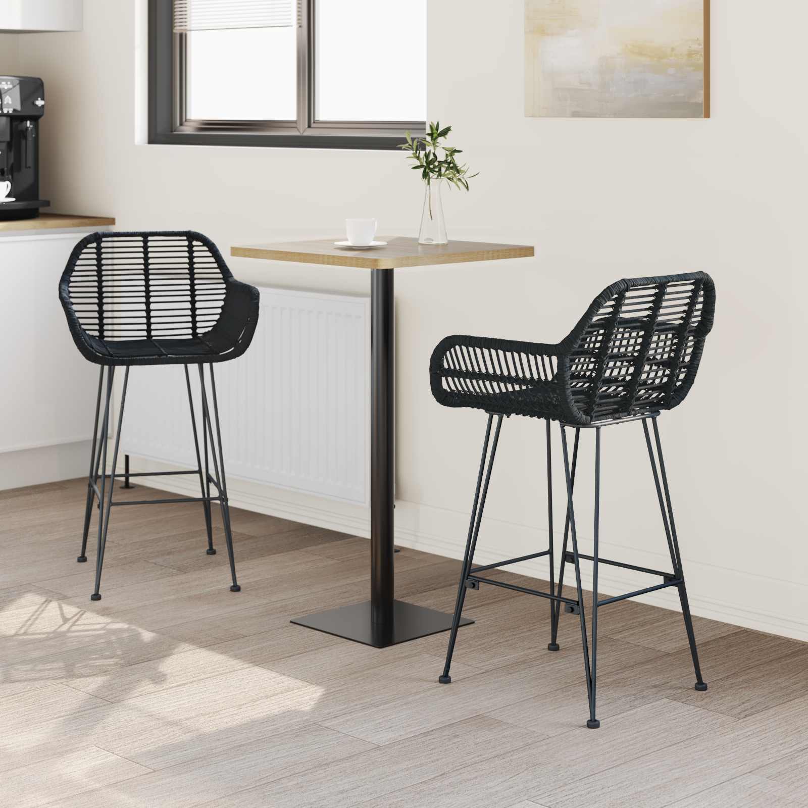 vidaXL Krzesło barowe 2 pcs 55 x 52 x 92 cm Rattan i żelazo
