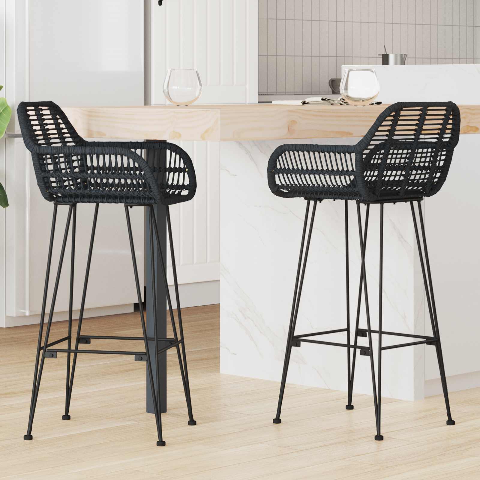 vidaXL Krzesło barowe 2 pcs 55 x 52 x 105 cm Rattan i żelazo
