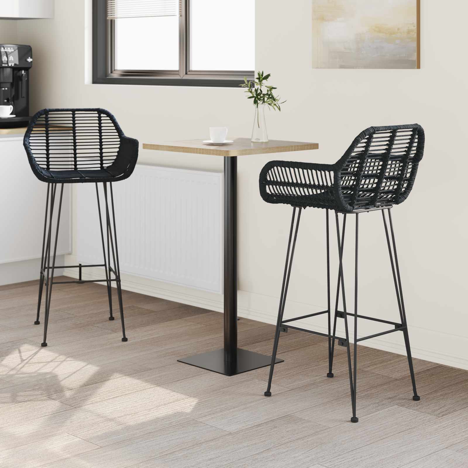 vidaXL Krzesło barowe 2 pcs 55 x 52 x 105 cm Rattan i żelazo