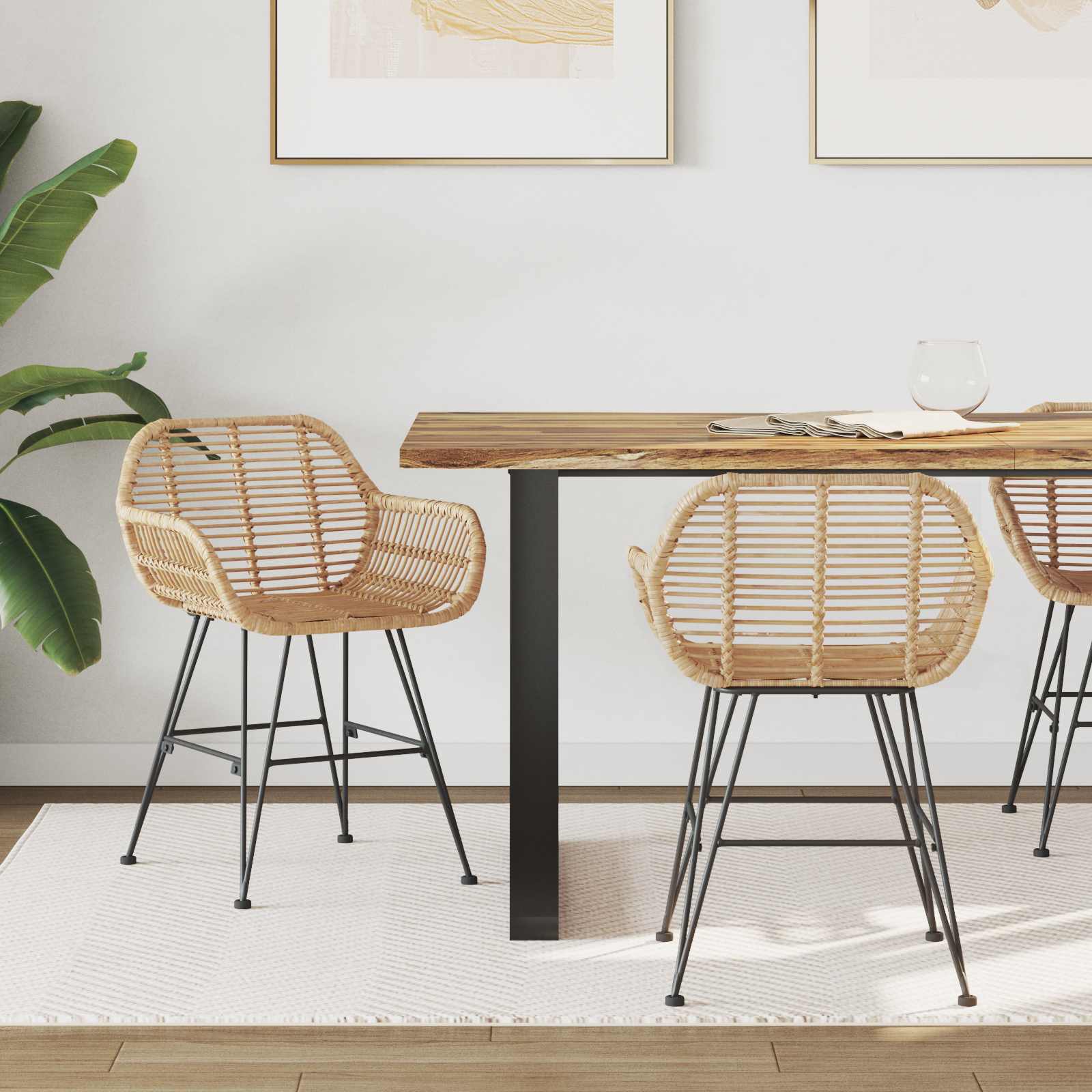 vidaXL Krzesło jadalniane 2 pcs Rattan i żelazo Naturalny