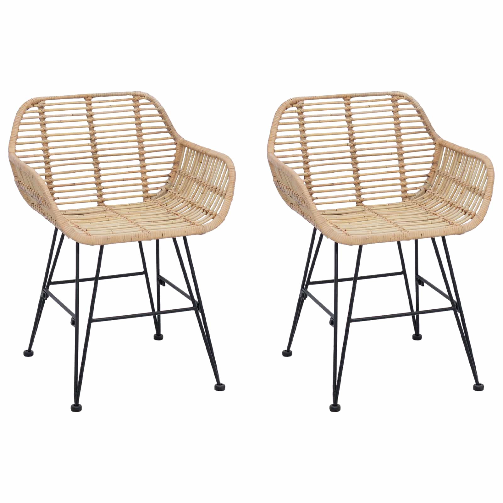 vidaXL Krzesło jadalniane 2 pcs Rattan i żelazo Naturalny