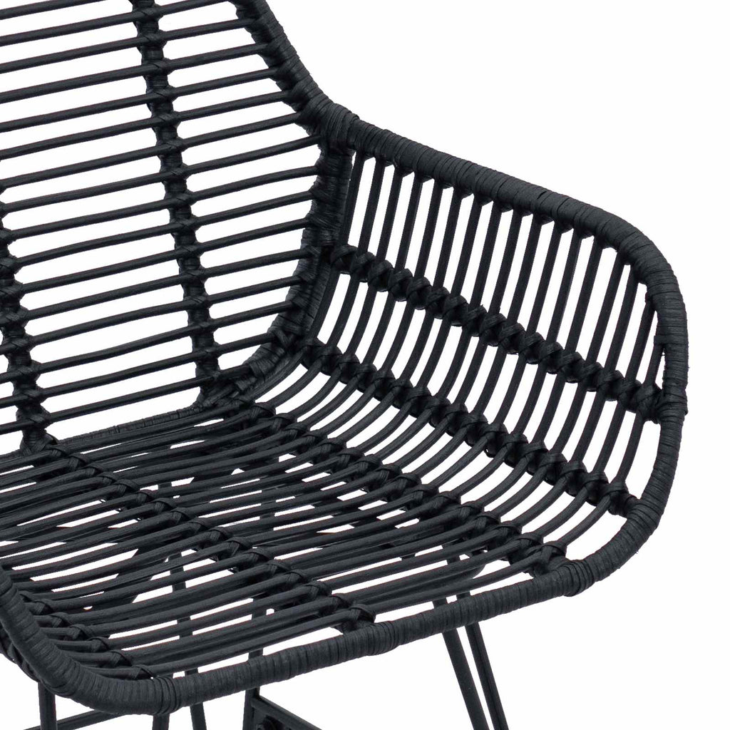 vidaXL Krzesło jadalniane 2 pcs Rattan i żelazo Czarny 55 x 50 x 74 cm