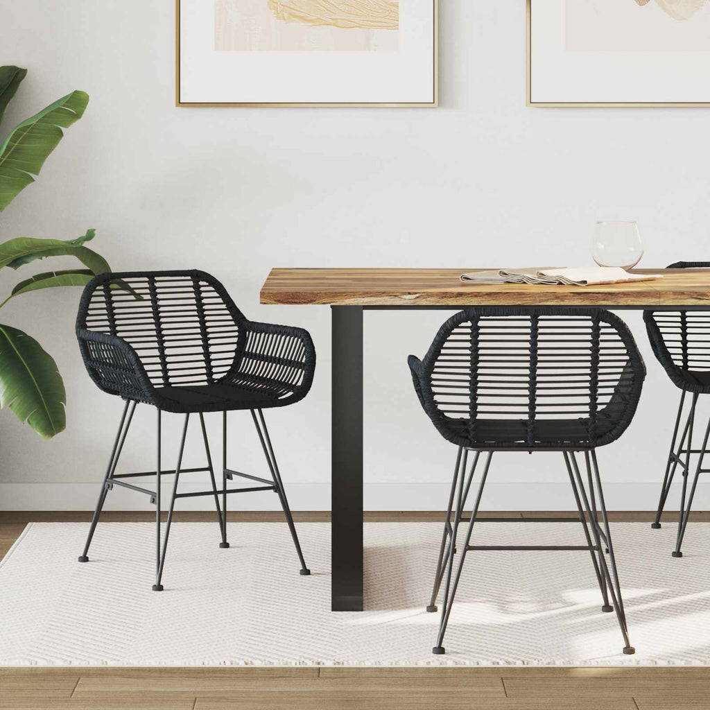 vidaXL Krzesło jadalniane 2 pcs Rattan i żelazo Czarny 55 x 50 x 74 cm