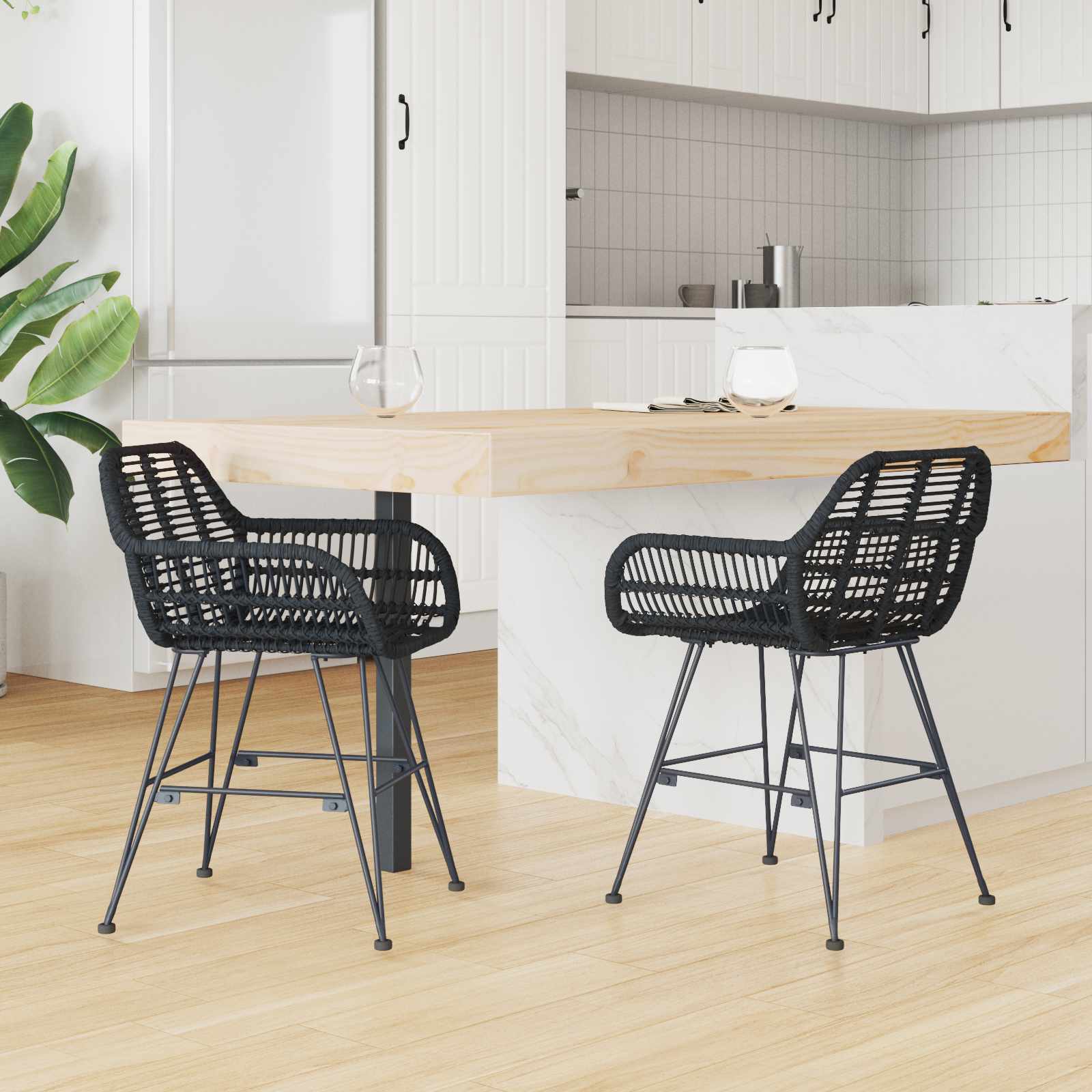 vidaXL Krzesło jadalniane 2 pcs Rattan i żelazo Czarny 55 x 50 x 74 cm