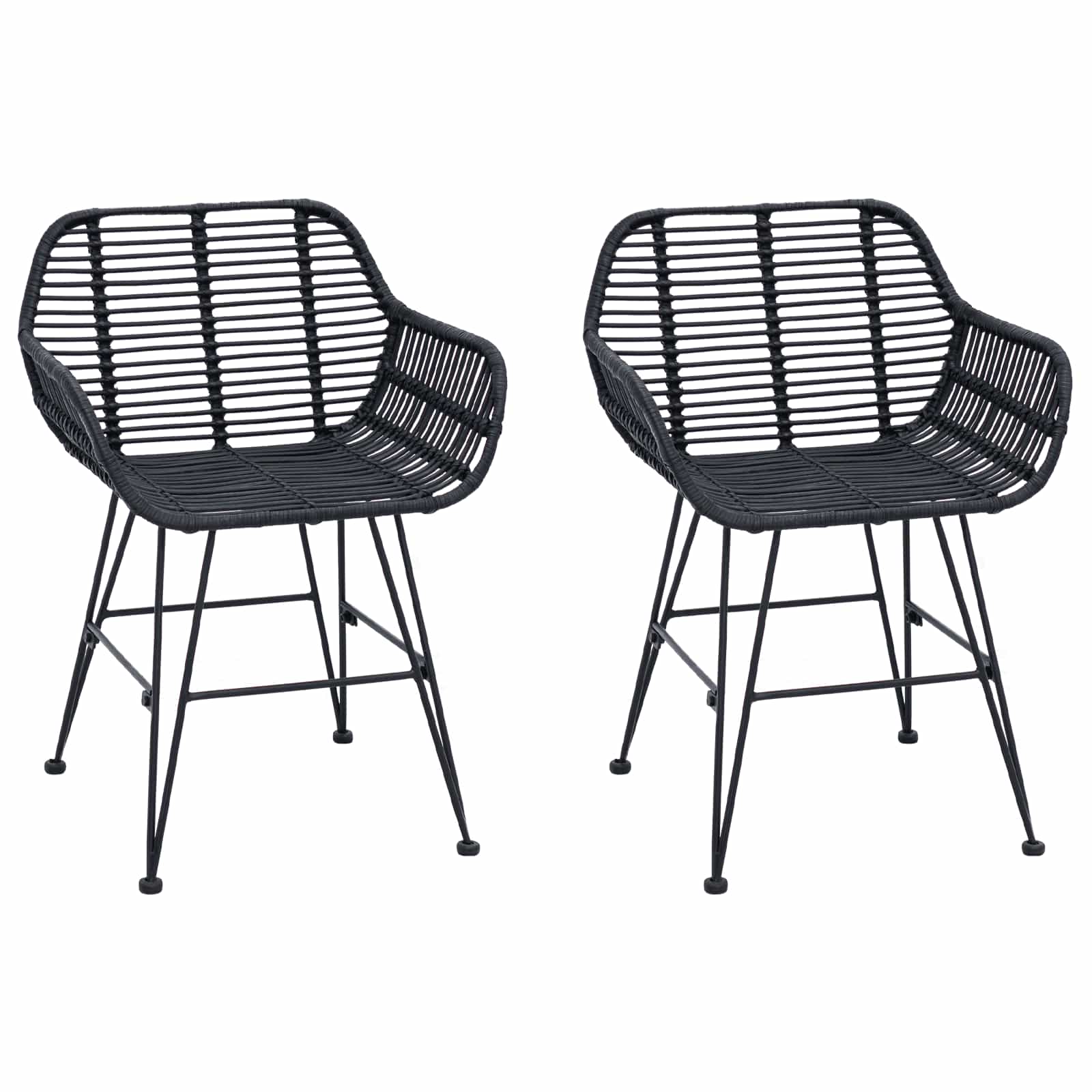 vidaXL Krzesło jadalniane 2 pcs Rattan i żelazo Czarny 55 x 50 x 74 cm