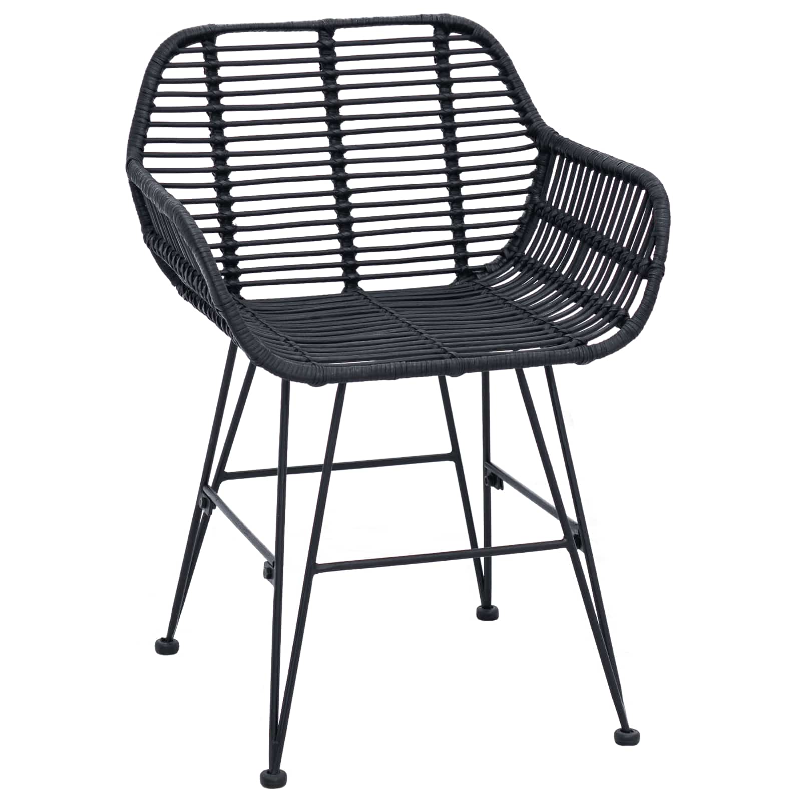 vidaXL Krzesło jadalniane 2 pcs Rattan i żelazo Czarny 55 x 50 x 74 cm