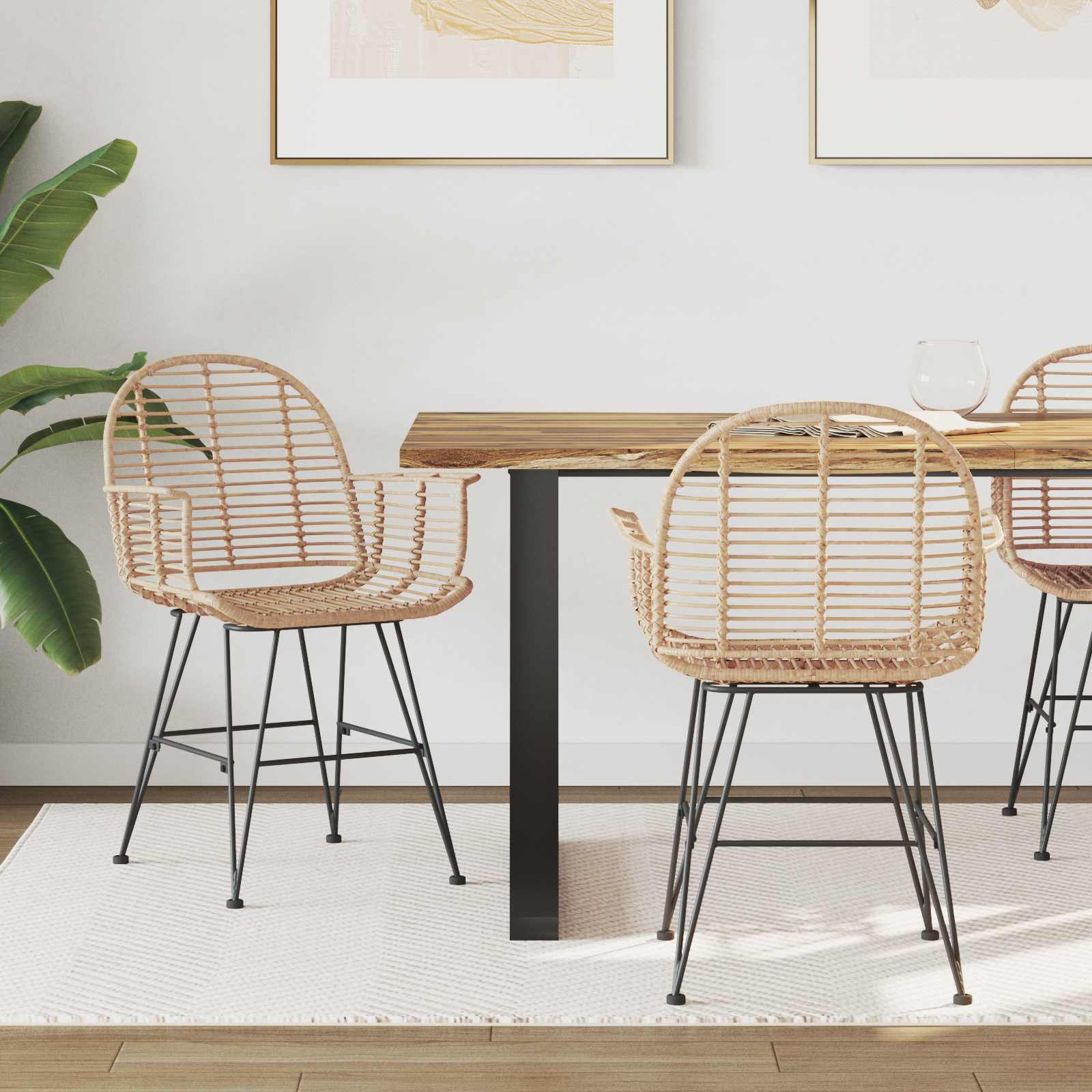 vidaXL Krzesło jadalniane 2 pcs Rattan i żelazo Naturalny