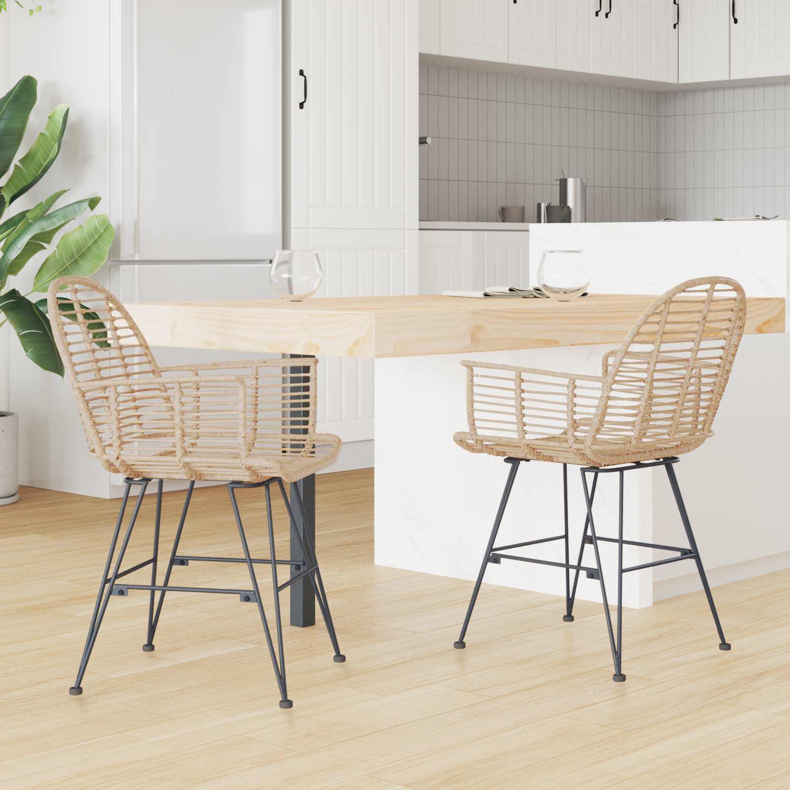 vidaXL Krzesło jadalniane 2 pcs Rattan i żelazo Naturalny