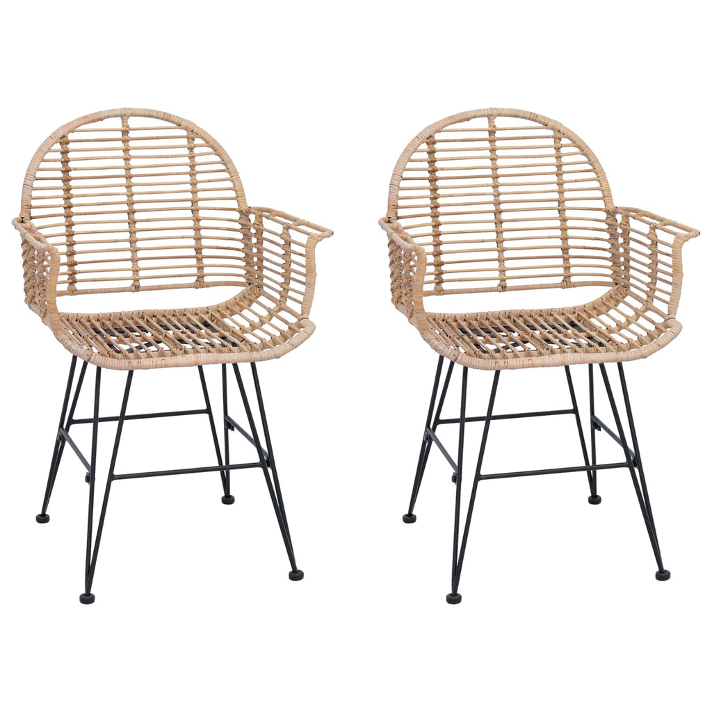 vidaXL Krzesło jadalniane 2 pcs Rattan i żelazo Naturalny
