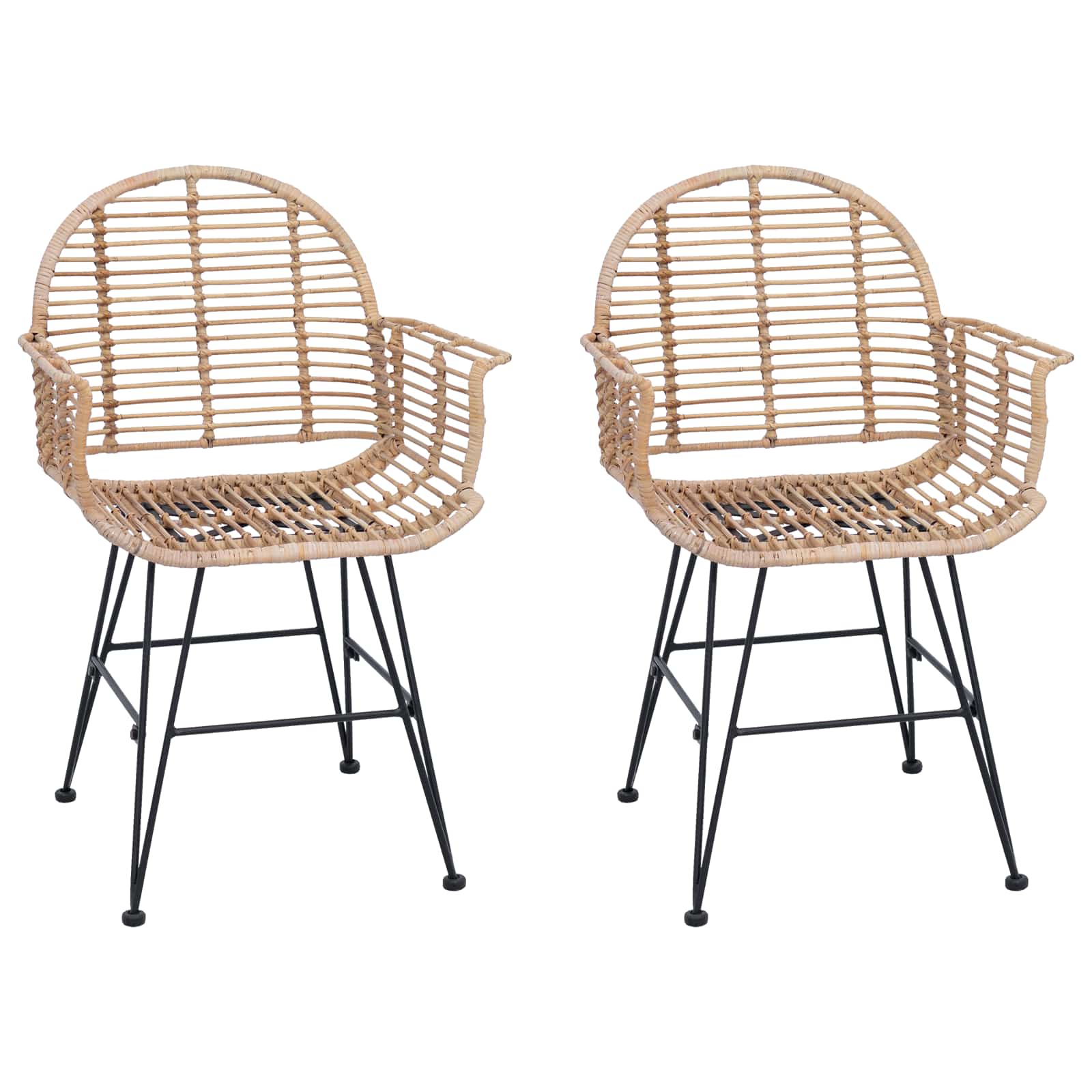 vidaXL Krzesło jadalniane 2 pcs Rattan i żelazo Naturalny