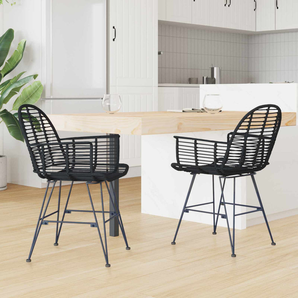 vidaXL Krzesło jadalniane 2 pcs Rattan i żelazo Czarny 57 x 55 x 85 cm