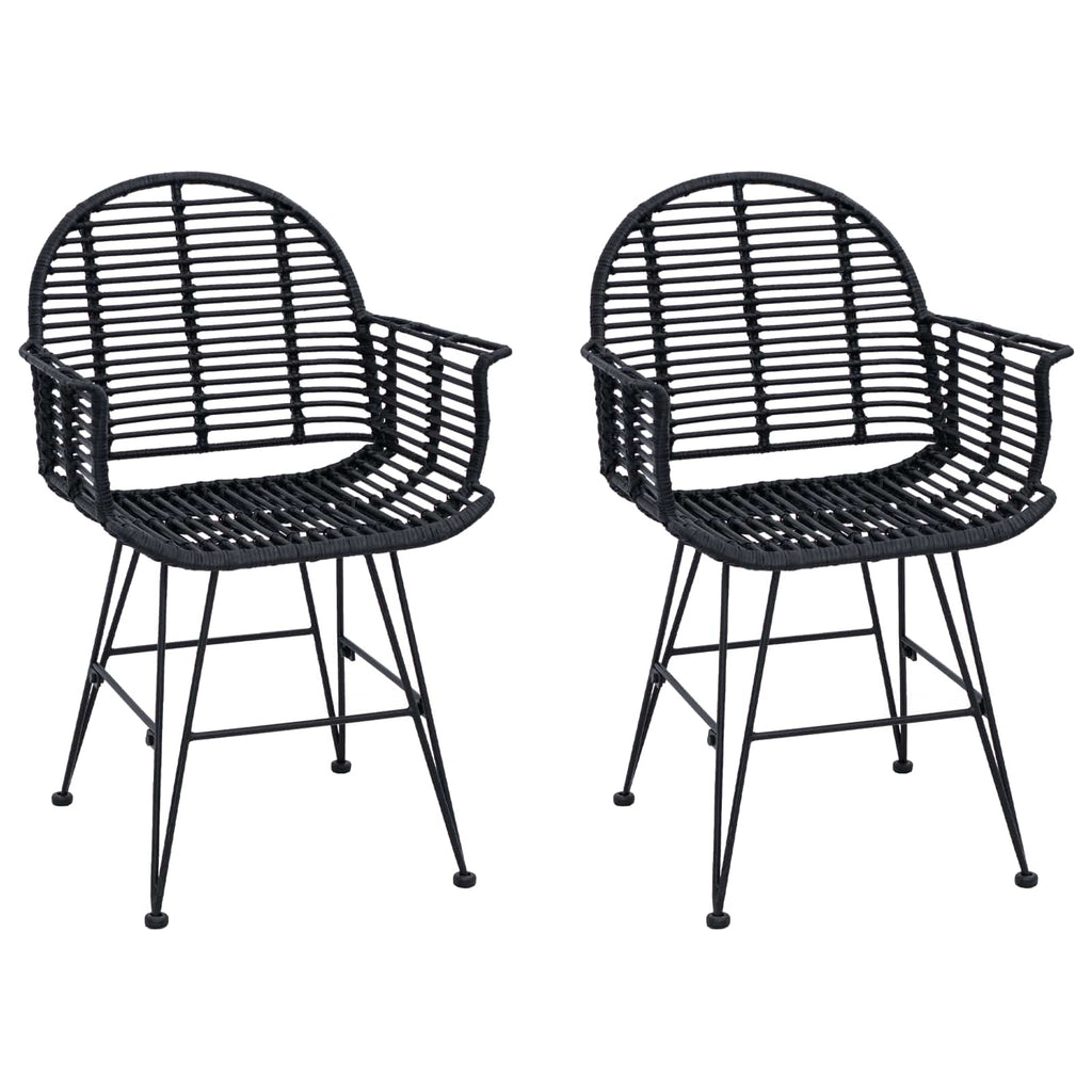 vidaXL Krzesło jadalniane 2 pcs Rattan i żelazo Czarny 57 x 55 x 85 cm