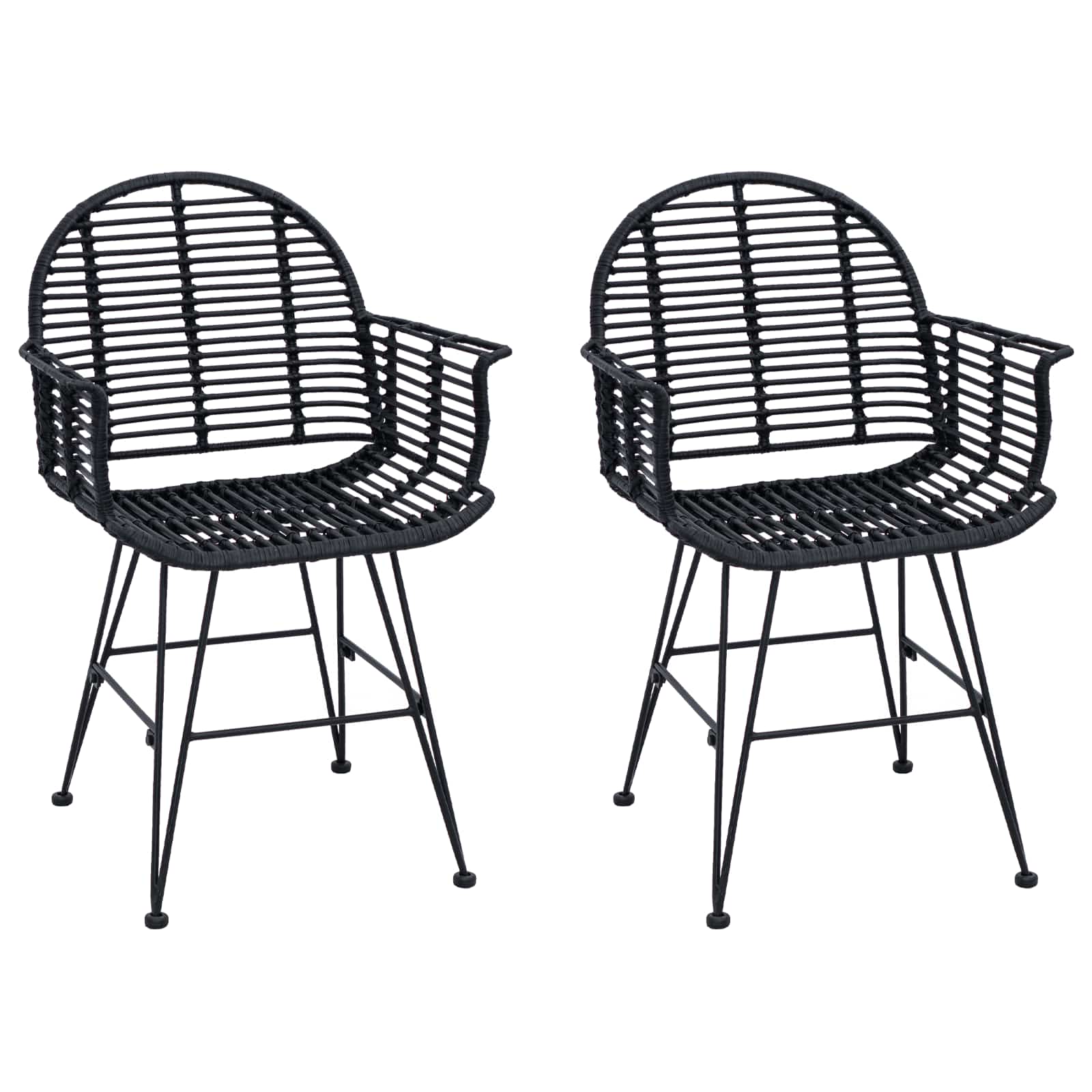 vidaXL Krzesło jadalniane 2 pcs Rattan i żelazo Czarny 57 x 55 x 85 cm