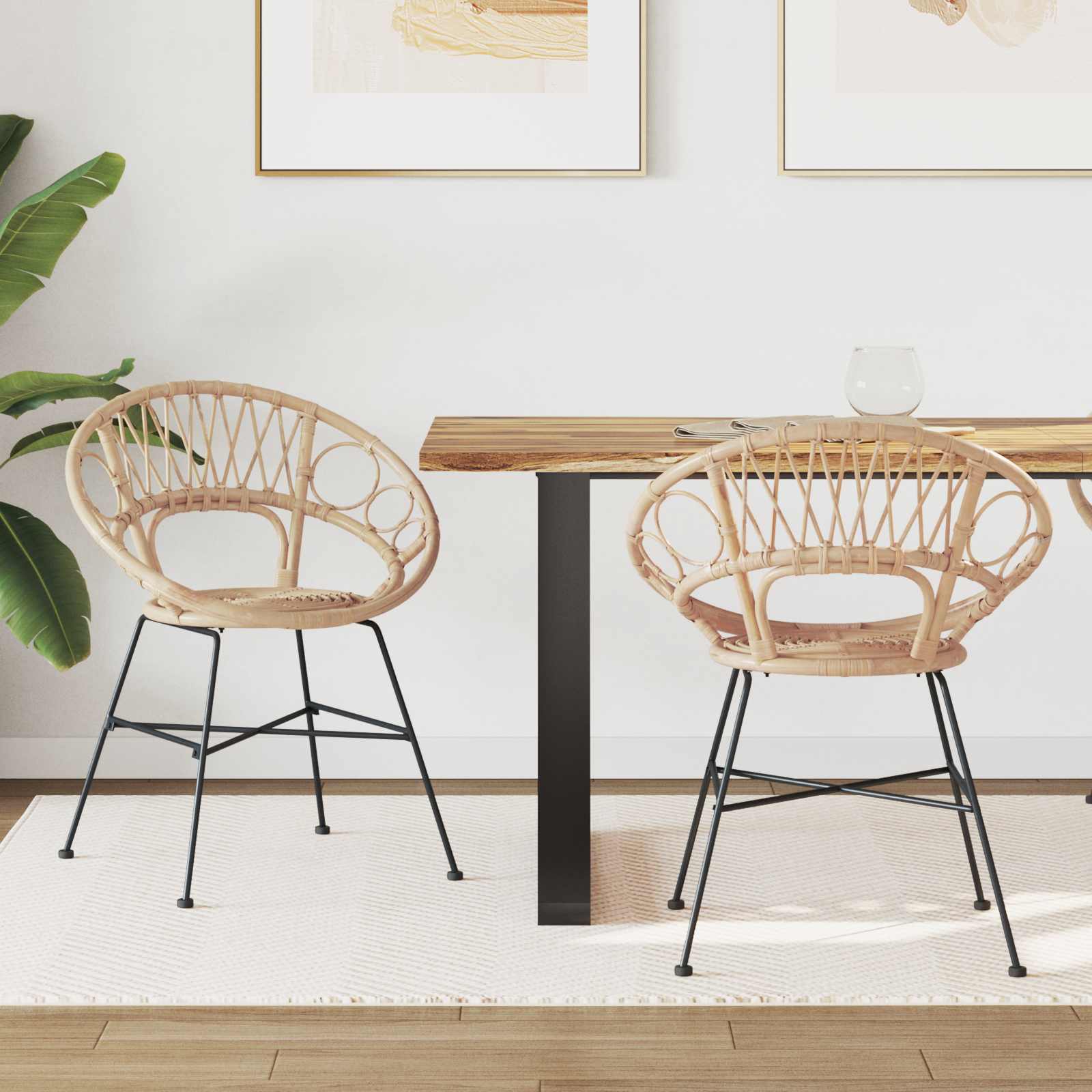 vidaXL Krzesło jadalniane 2 pcs Rattan i żelazo Naturalny