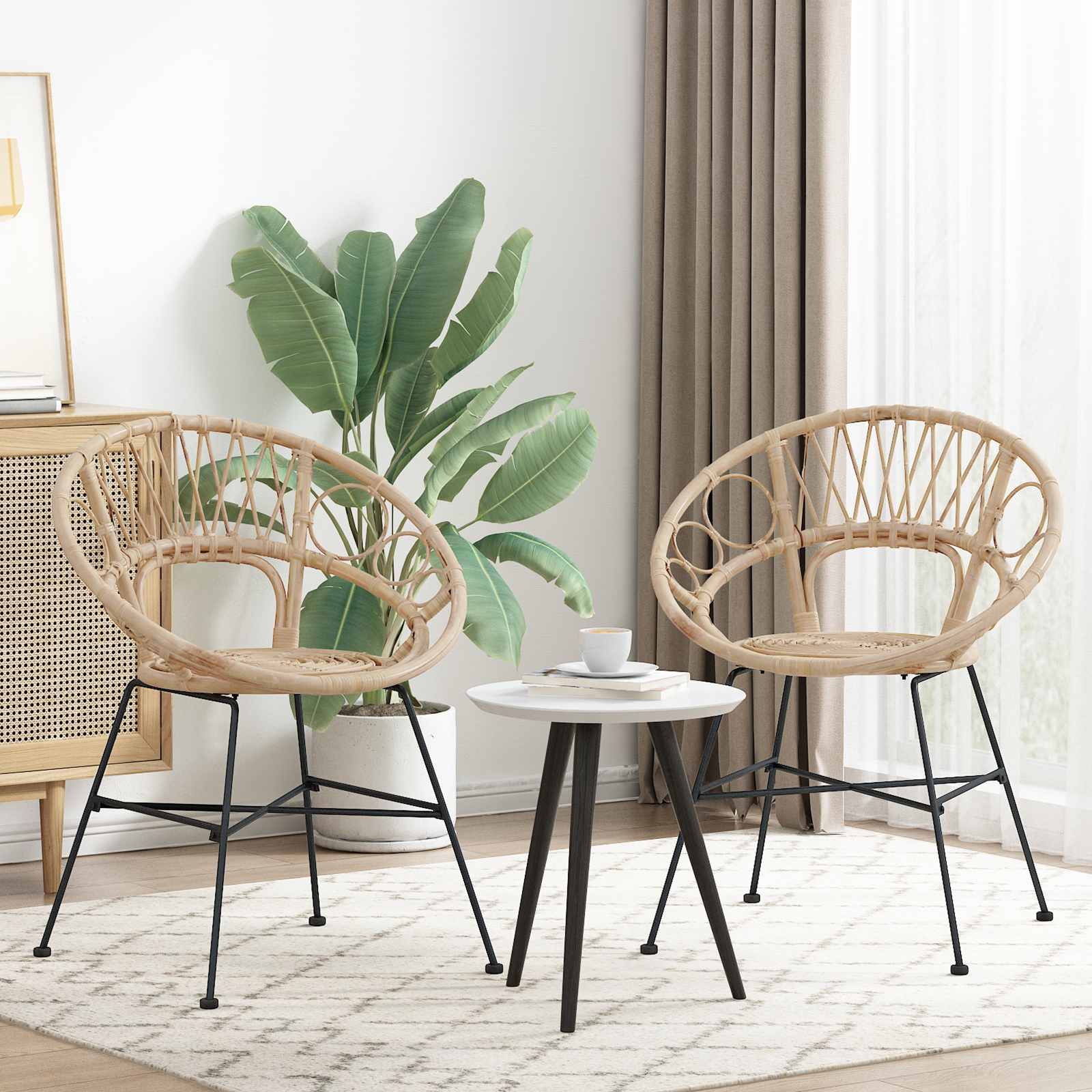 vidaXL Krzesło jadalniane 2 pcs Rattan i żelazo Naturalny