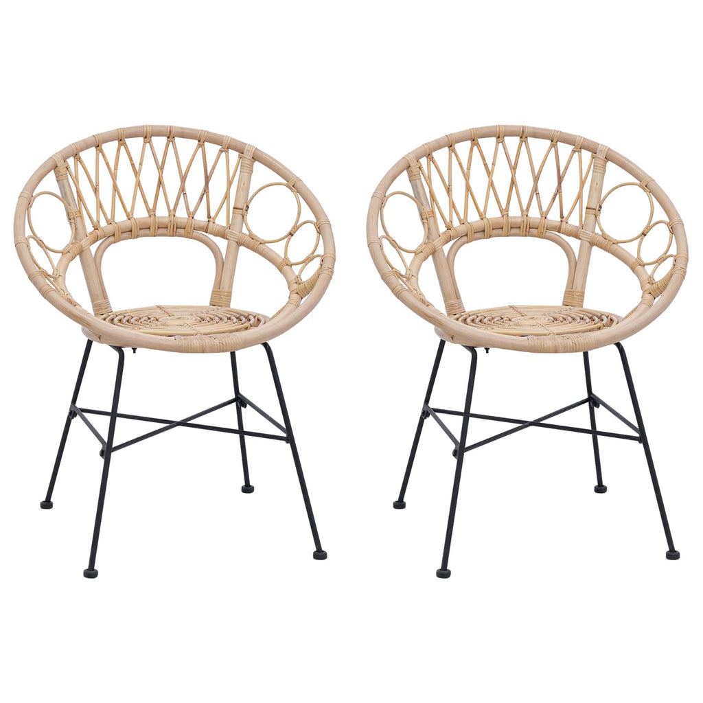 vidaXL Krzesło jadalniane 2 pcs Rattan i żelazo Naturalny