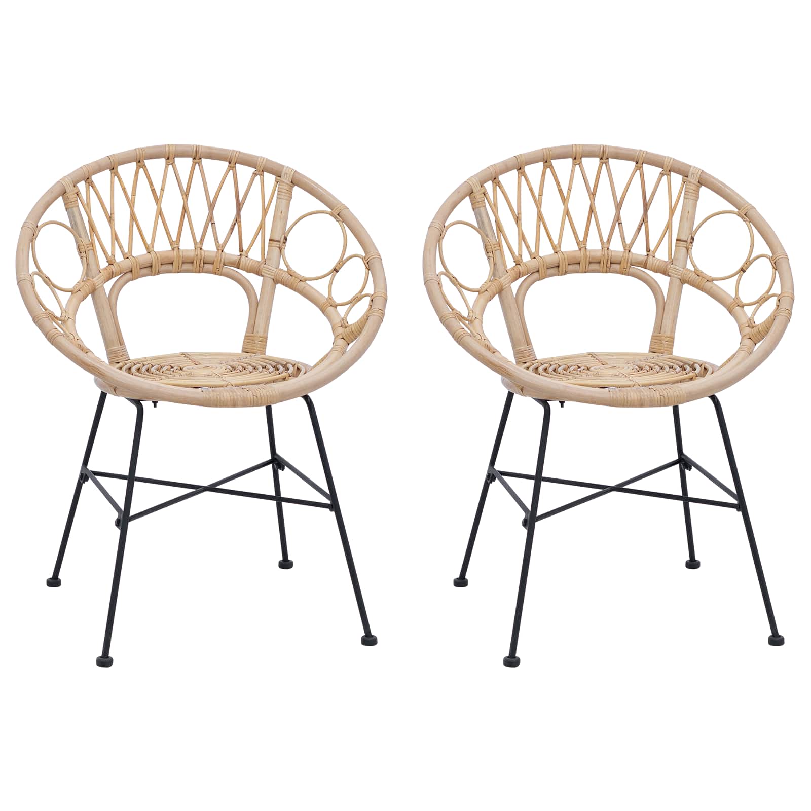 vidaXL Krzesło jadalniane 2 pcs Rattan i żelazo Naturalny