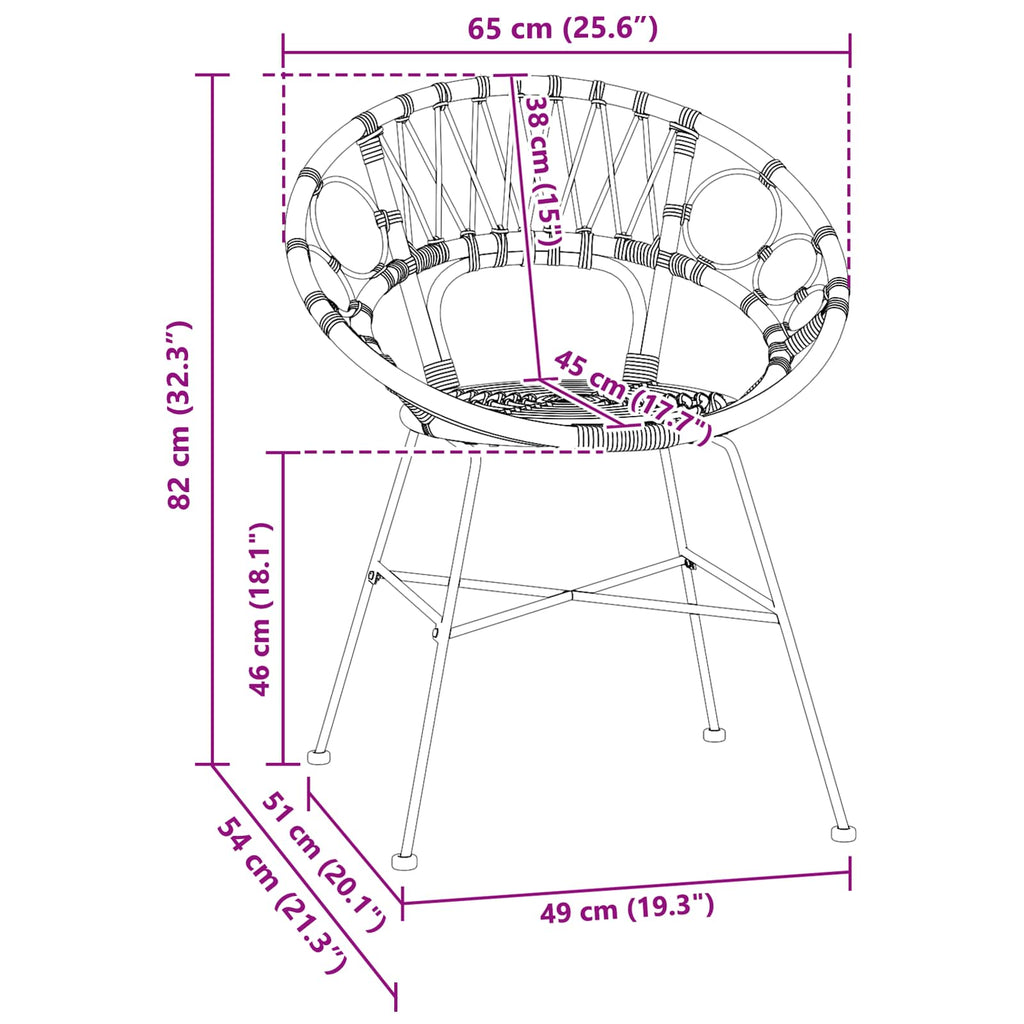 vidaXL Krzesło jadalniane 2 pcs Rattan i żelazo Naturalny