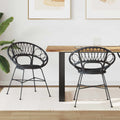 vidaXL Krzesło jadalniane 2 pcs Rattan i żelazo Czarny 54 x 65 x 82 cm
