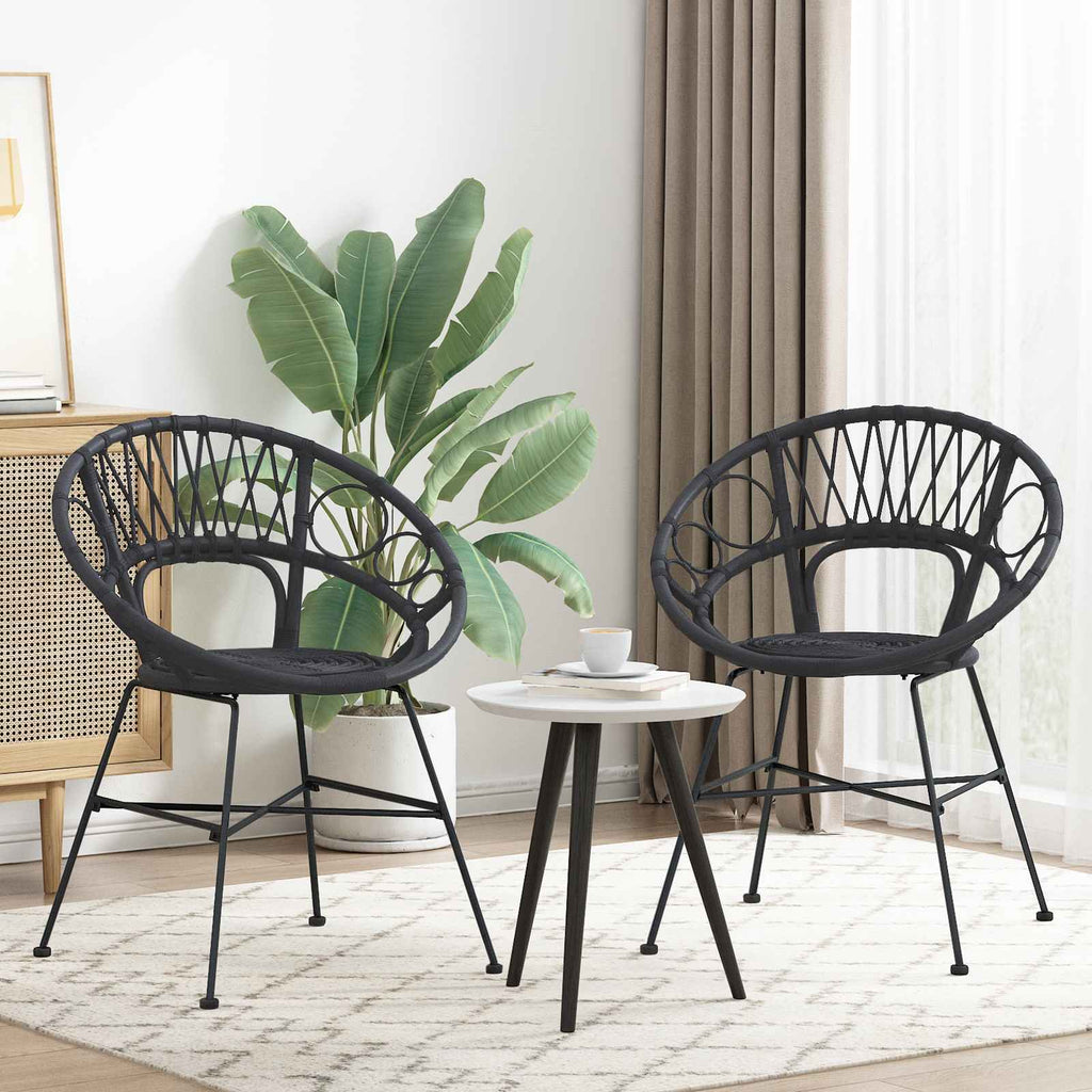 vidaXL Krzesło jadalniane 2 pcs Rattan i żelazo Czarny 54 x 65 x 82 cm
