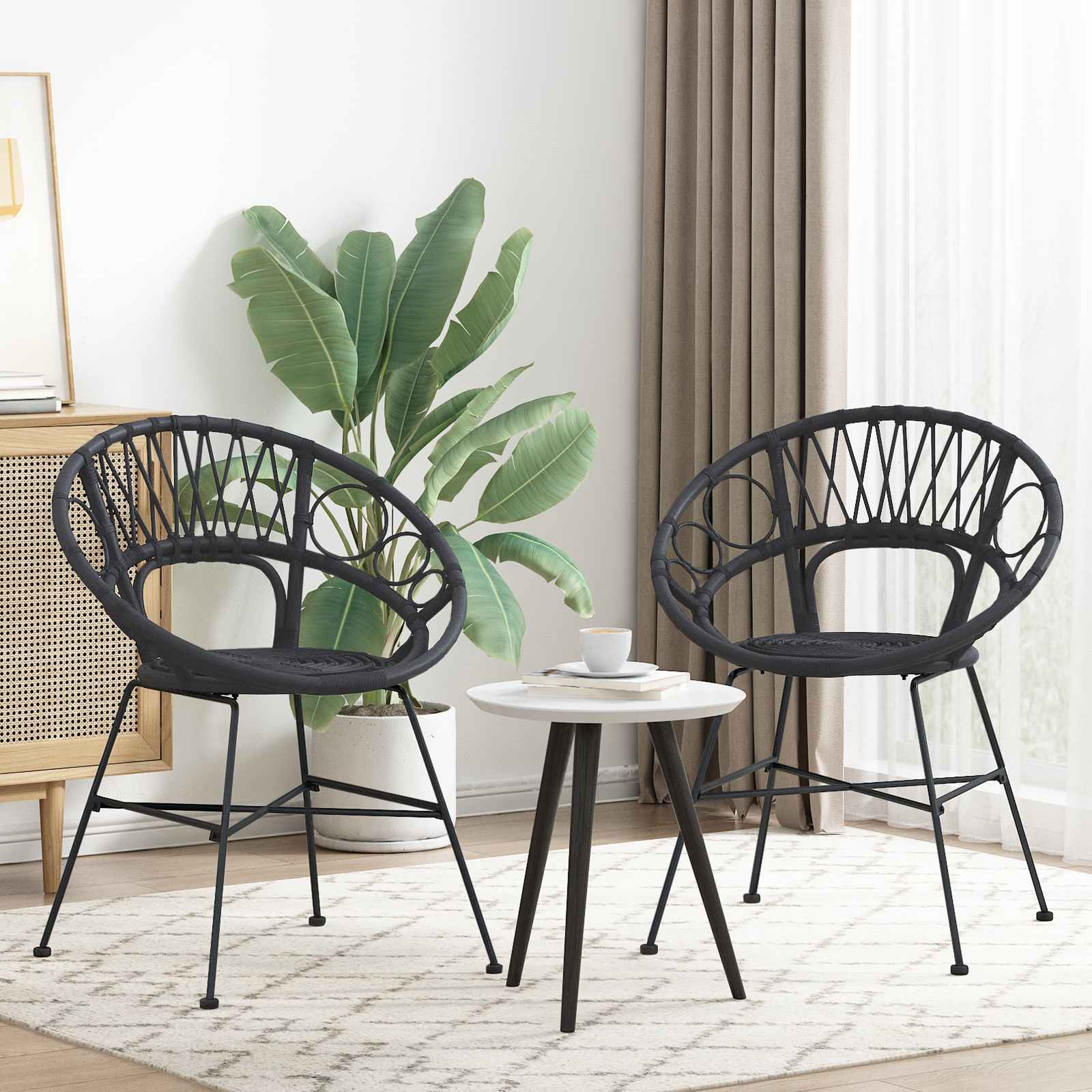 vidaXL Krzesło jadalniane 2 pcs Rattan i żelazo Czarny 54 x 65 x 82 cm
