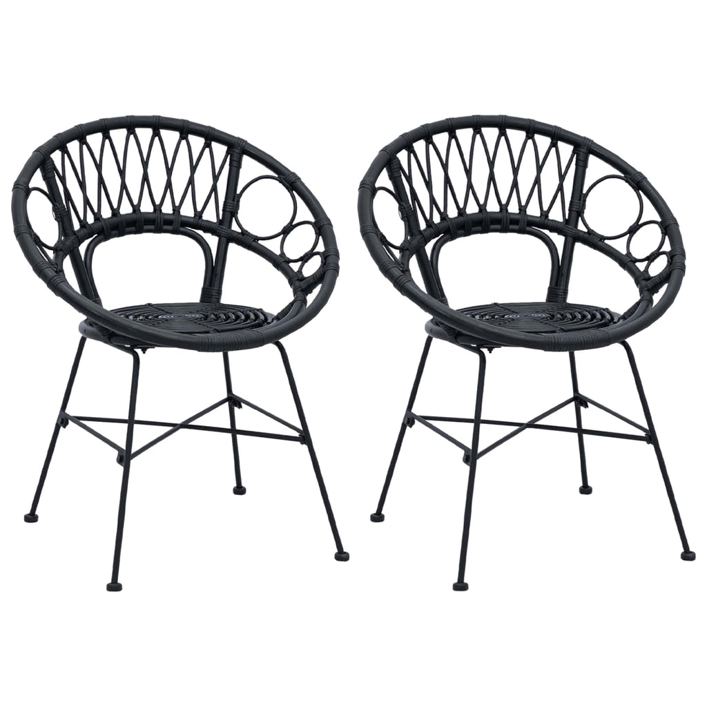 vidaXL Krzesło jadalniane 2 pcs Rattan i żelazo Czarny 54 x 65 x 82 cm