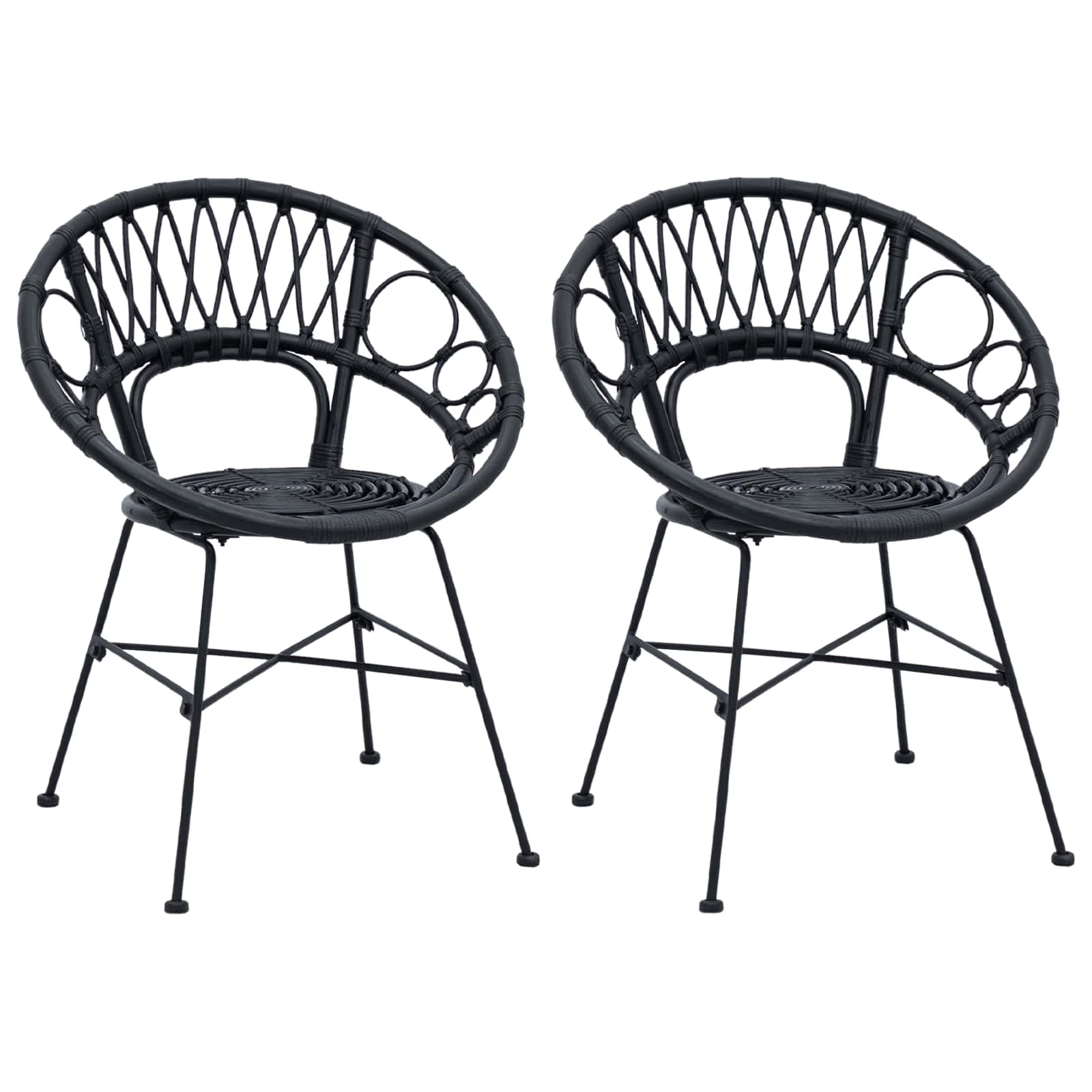 vidaXL Krzesło jadalniane 2 pcs Rattan i żelazo Czarny 54 x 65 x 82 cm